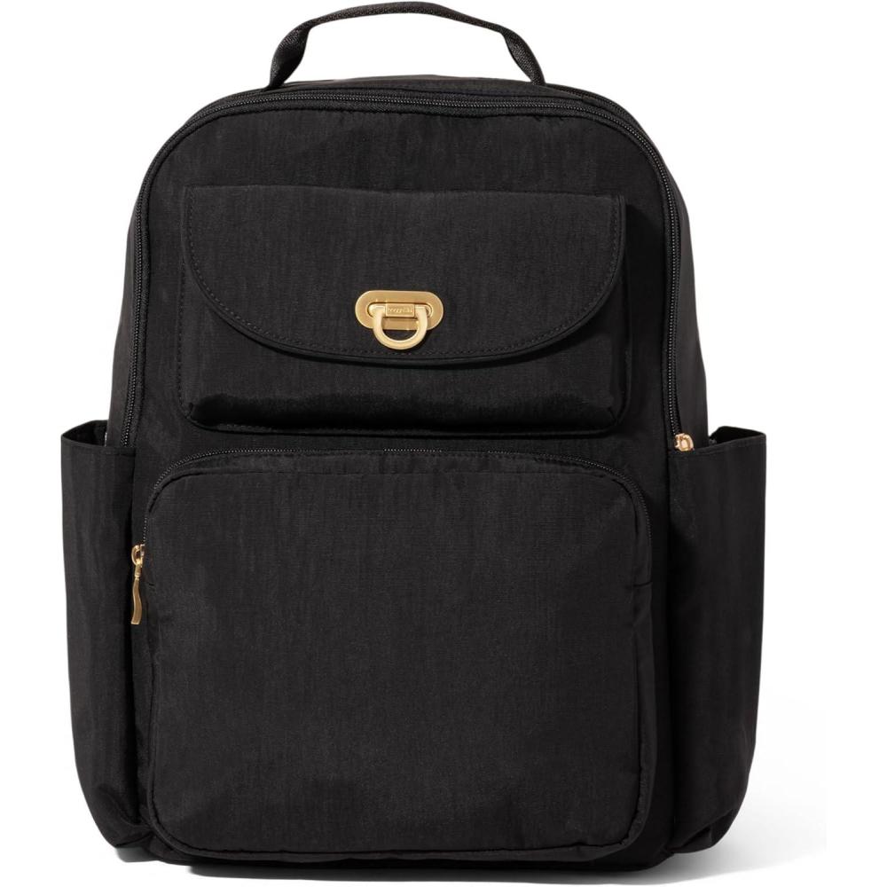 image:imageBaggallini Coastal Flip Lock Laptop Backpack  Lightweight 15x11 Travel Backpack wRFID amp Luggage SleeveBlack With Gold Hardware