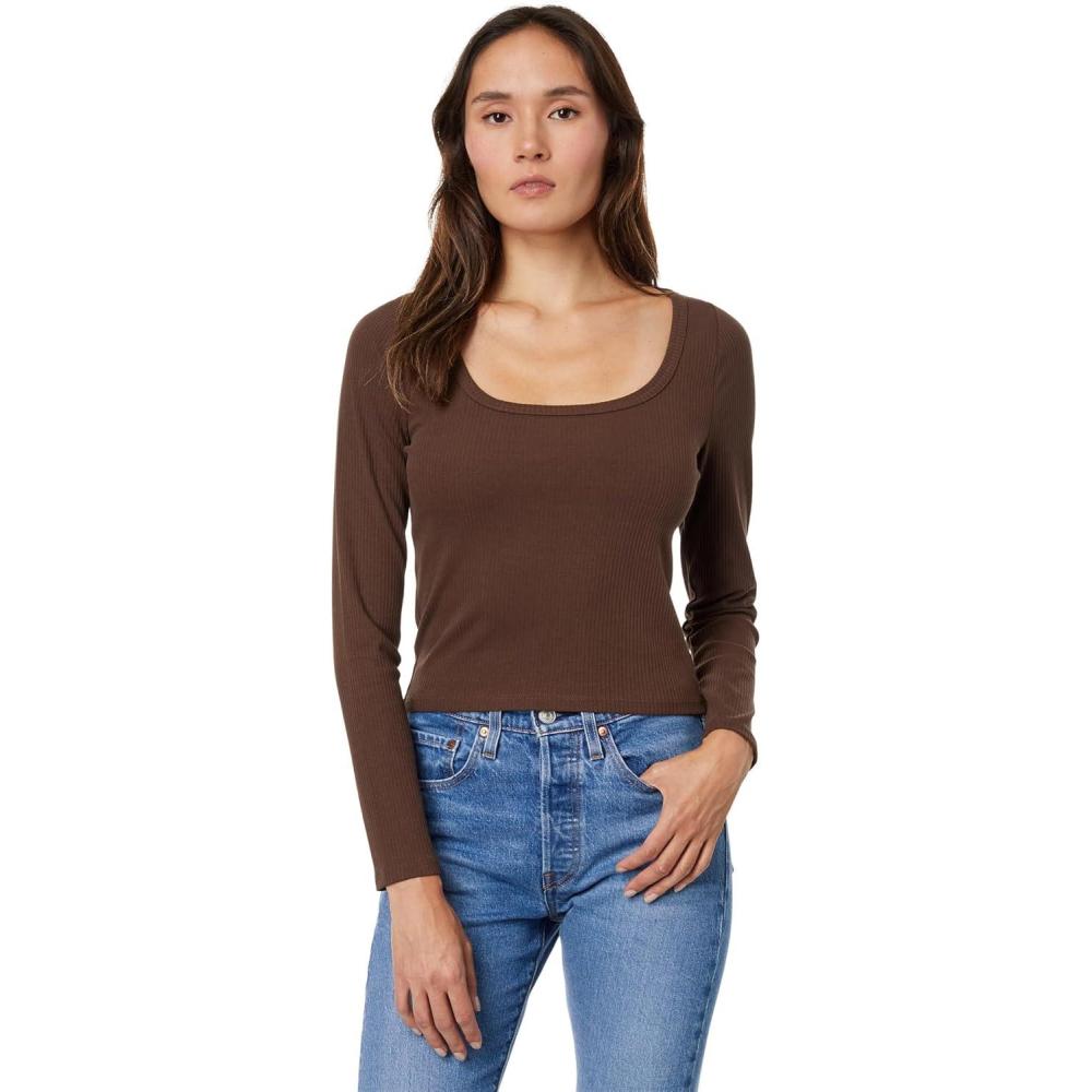 image:imageMadewell SquareNeck LongSleeve Crop Tee in Sleekhold  Ribbed Fabric  Cotton Fabric  Square NecklineDark Coffee