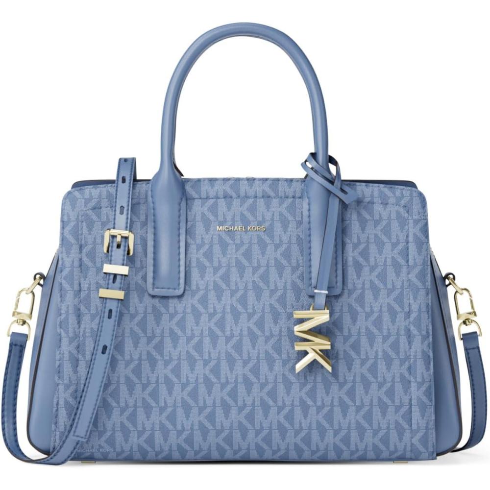 image:imageMichael Kors Womens Laila Small SatchelGoldtone HardwareTonal Mk Signature Coated TwillFrench Blue