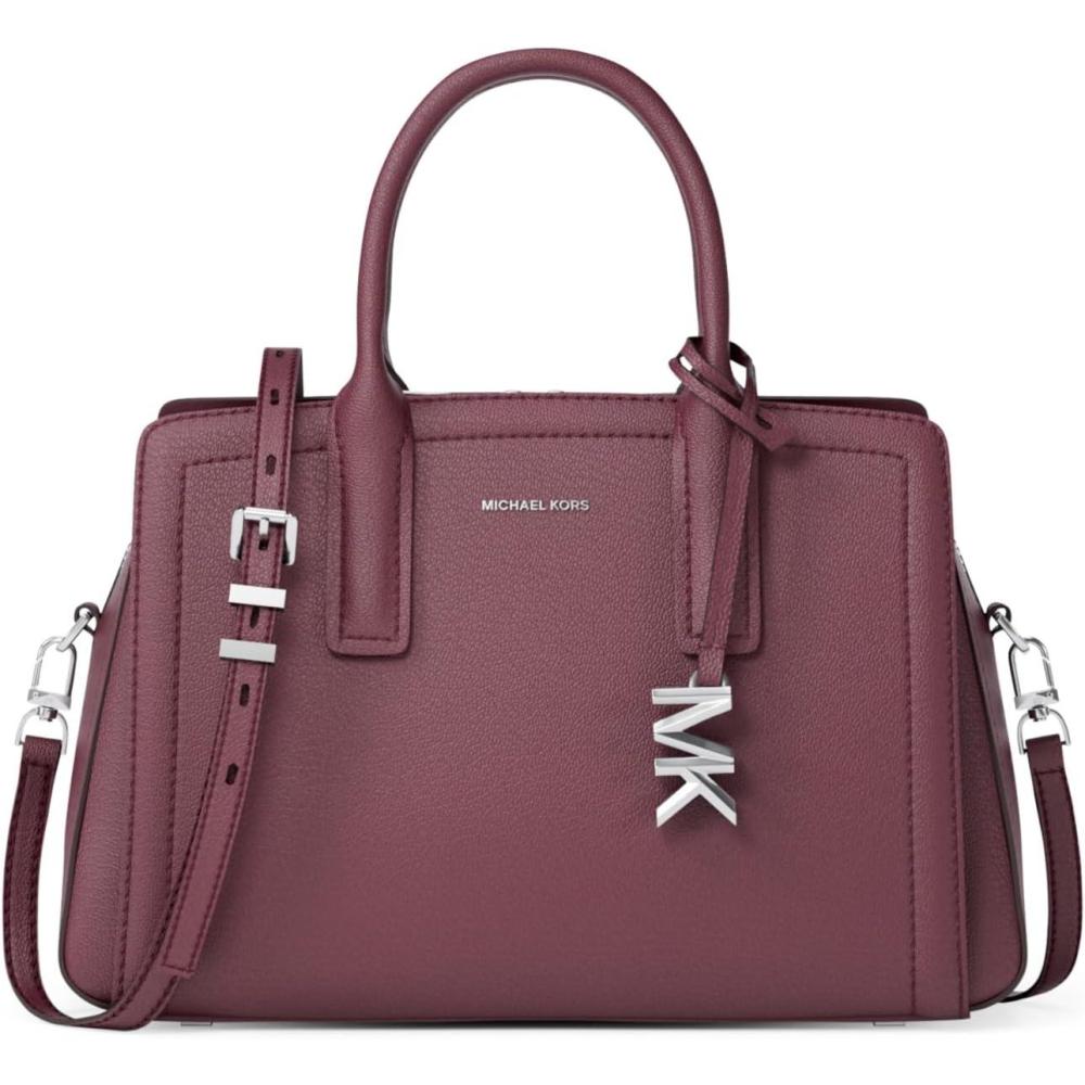 image:imageMichael Kors Womens Laila Small SatchelSilvertone HardwareEmbossed Goat LeatherOxblood