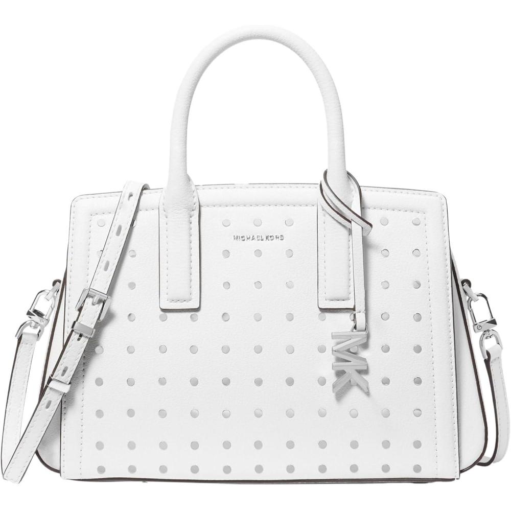image:imageMichael Kors Womens Laila Small SatchelSilvertone HardwareNail Head StudsOptic White