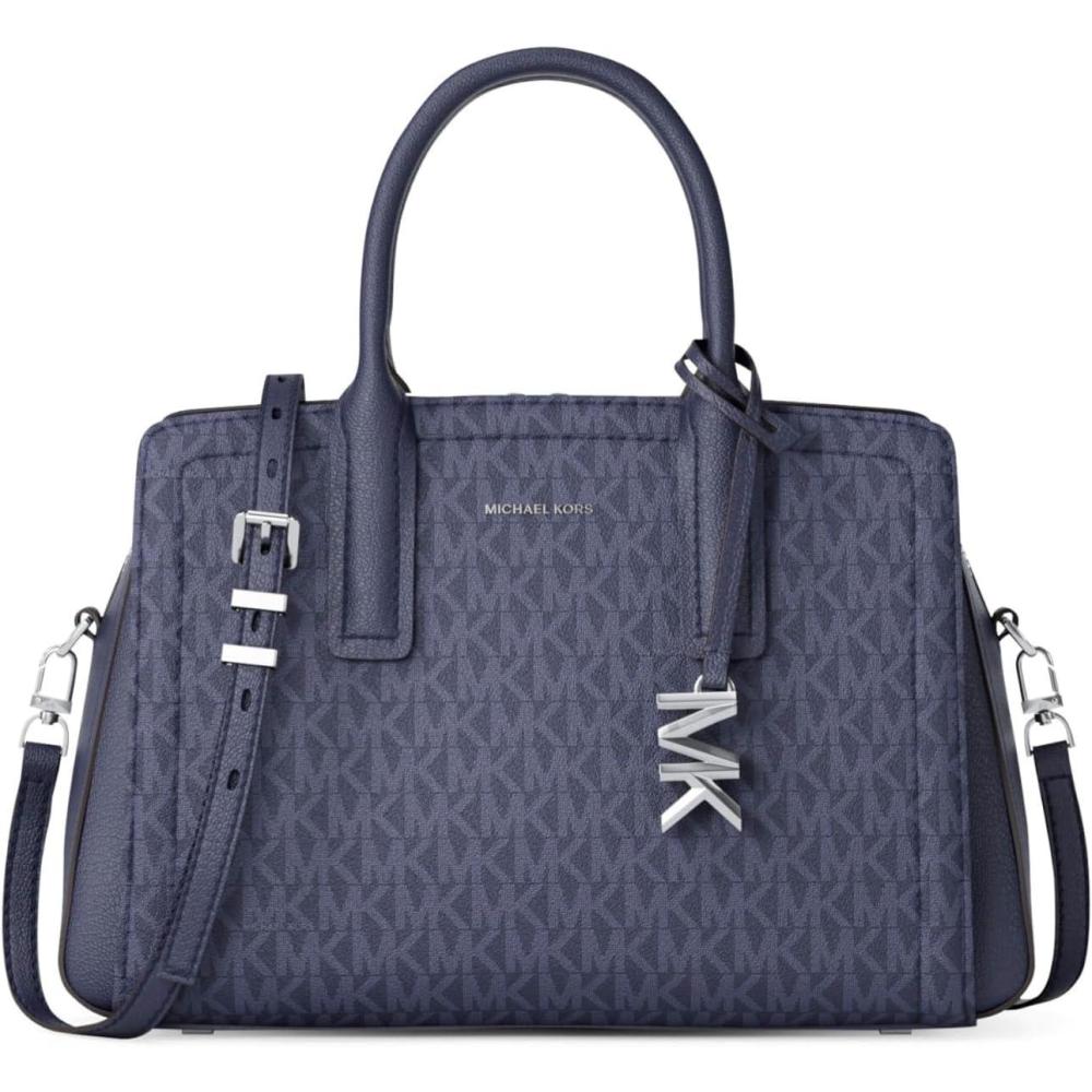 image:imageMichael Kors Womens Laila Small SatchelSilvertone HardwareSignature Coated TwillDress Blues