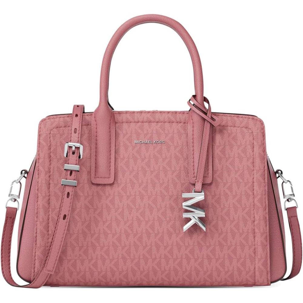 image:imageMichael Kors Womens Laila Small SatchelSilvertone HardwareSignature Coated TwillRosewood