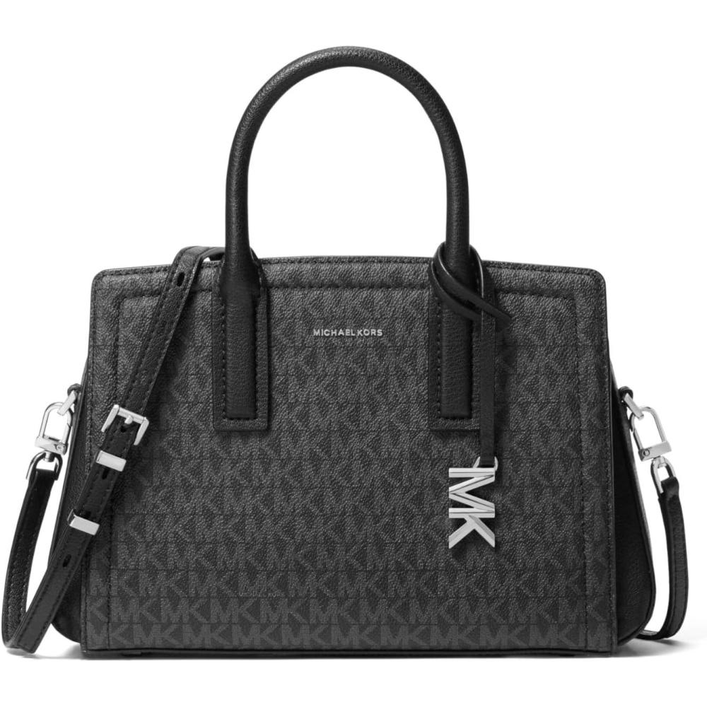 image:imageMichael Kors Womens Laila Small SatchelSilvertone HardwareTonal Mk Signature Coated TwillBlack