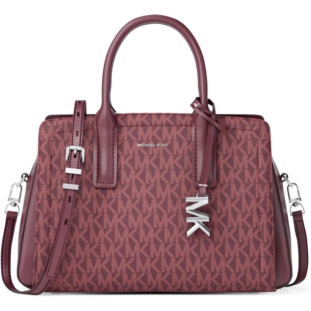 image:imageMichael Kors Womens Laila Small SatchelSilvertone HardwareTonal Mk Signature Coated TwillOxblood