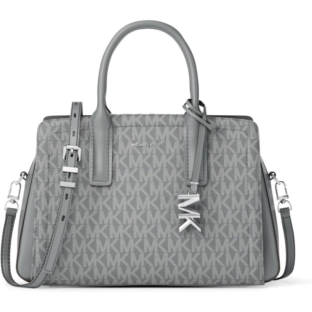image:imageMichael Kors Womens Laila Small SatchelSilvertone HardwareTonal Mk Signature Coated TwillStorm