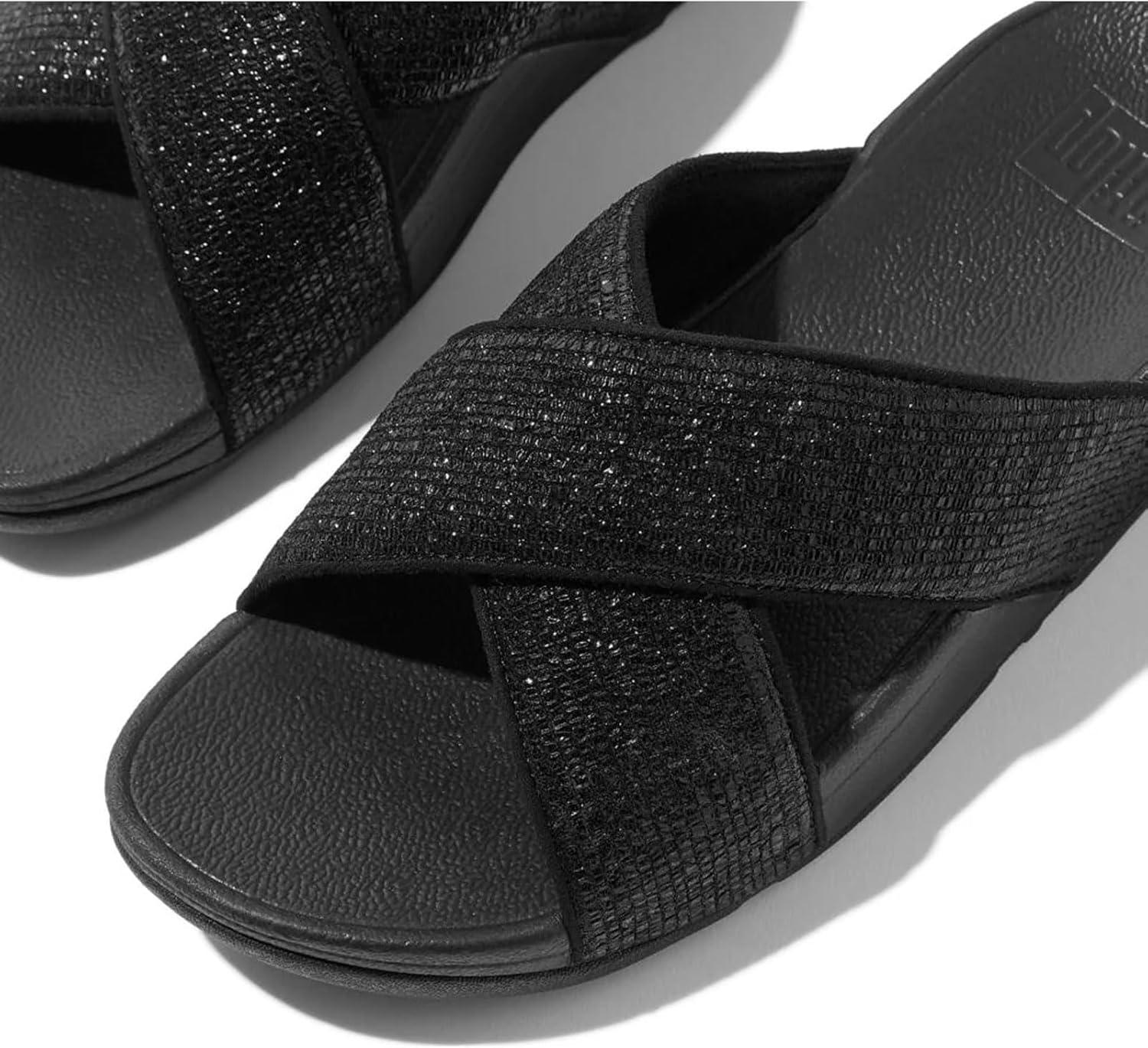 image:imageFitFlop Womens Lulu Crinkled Shimmer Slide SandalMetallic Black