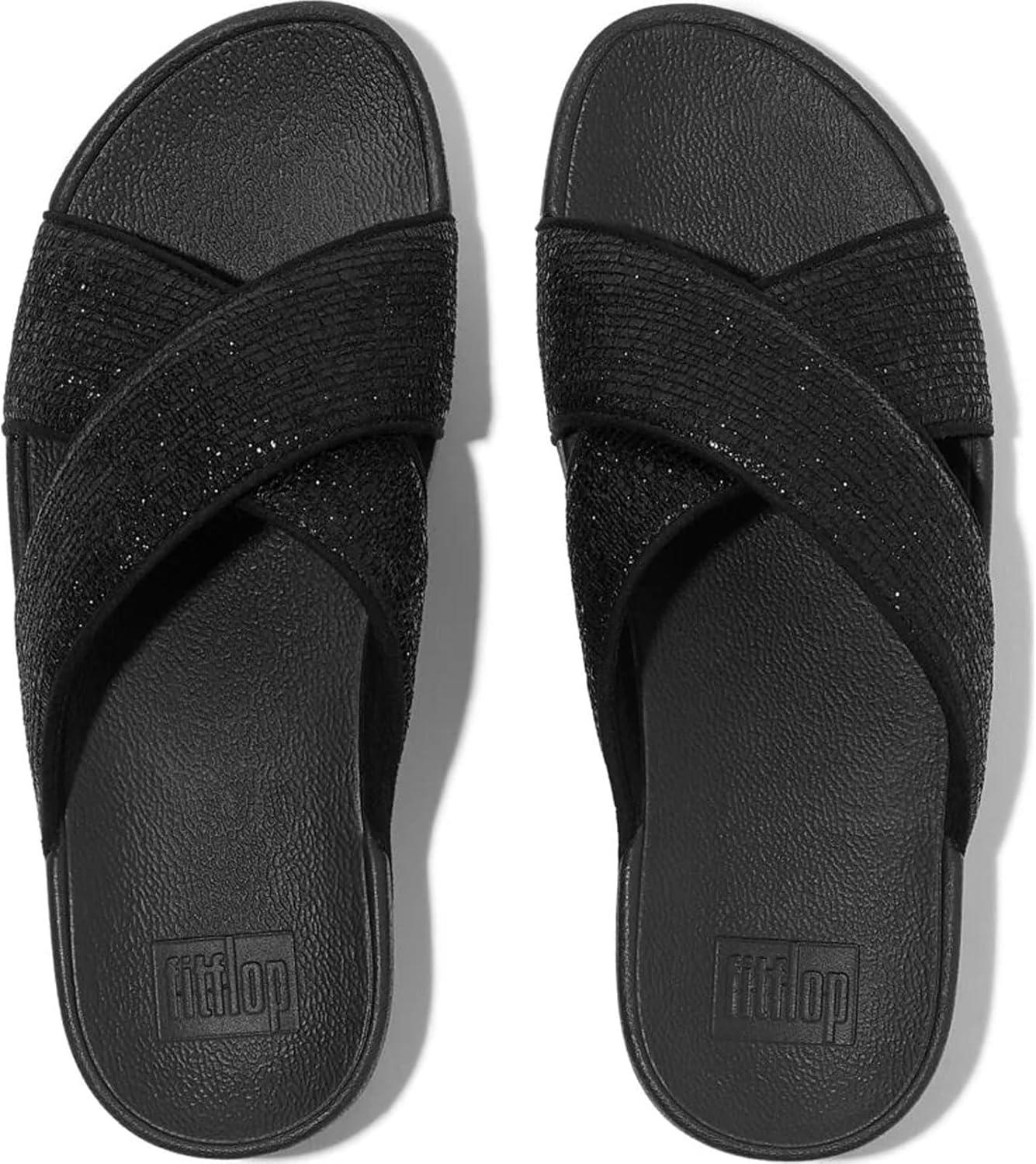 image:imageFitFlop Womens Lulu Crinkled Shimmer Slide SandalMetallic Black