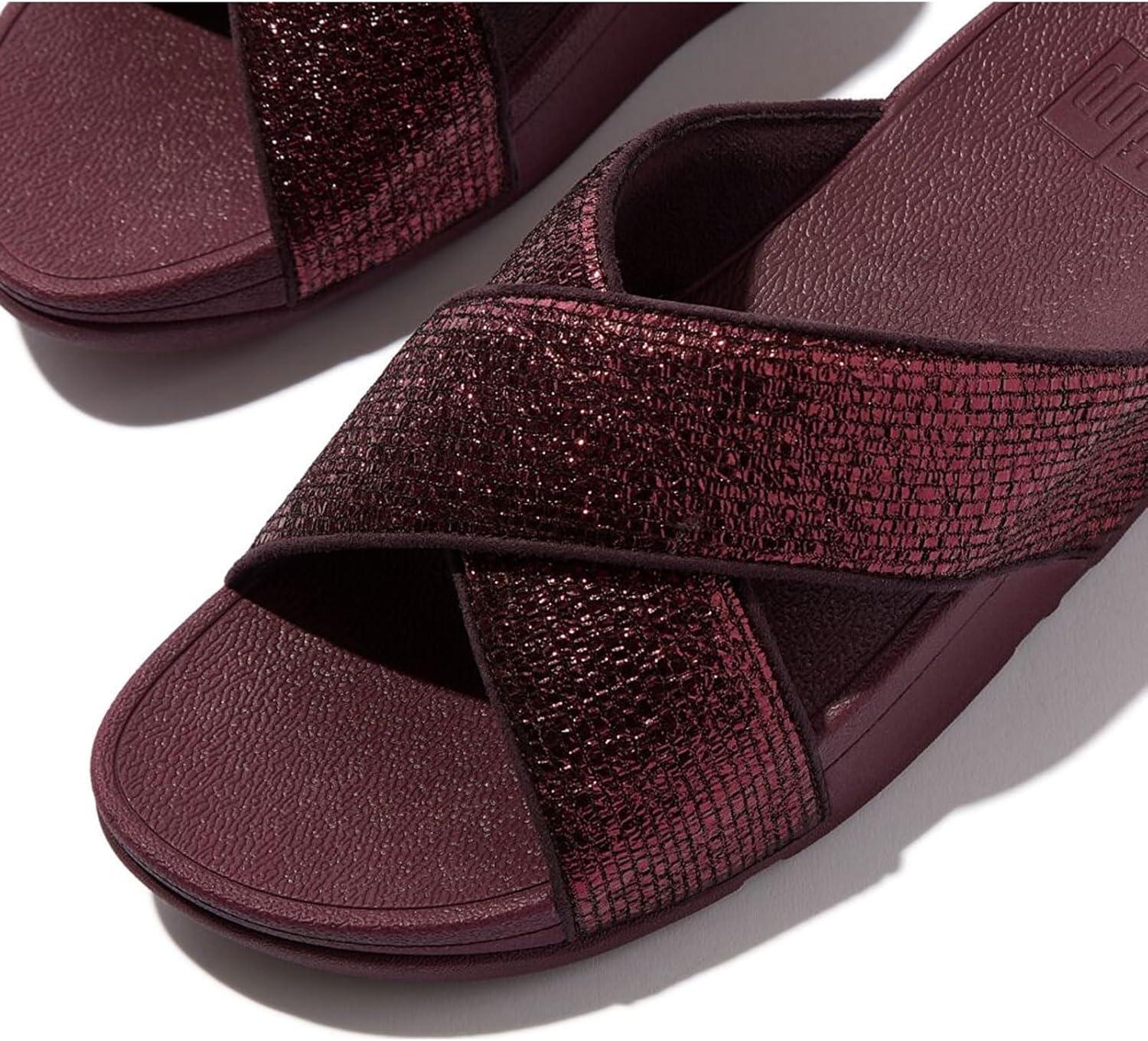 image:imageFitFlop Womens Lulu Crinkled Shimmer Slide SandalMetallic Plumberry