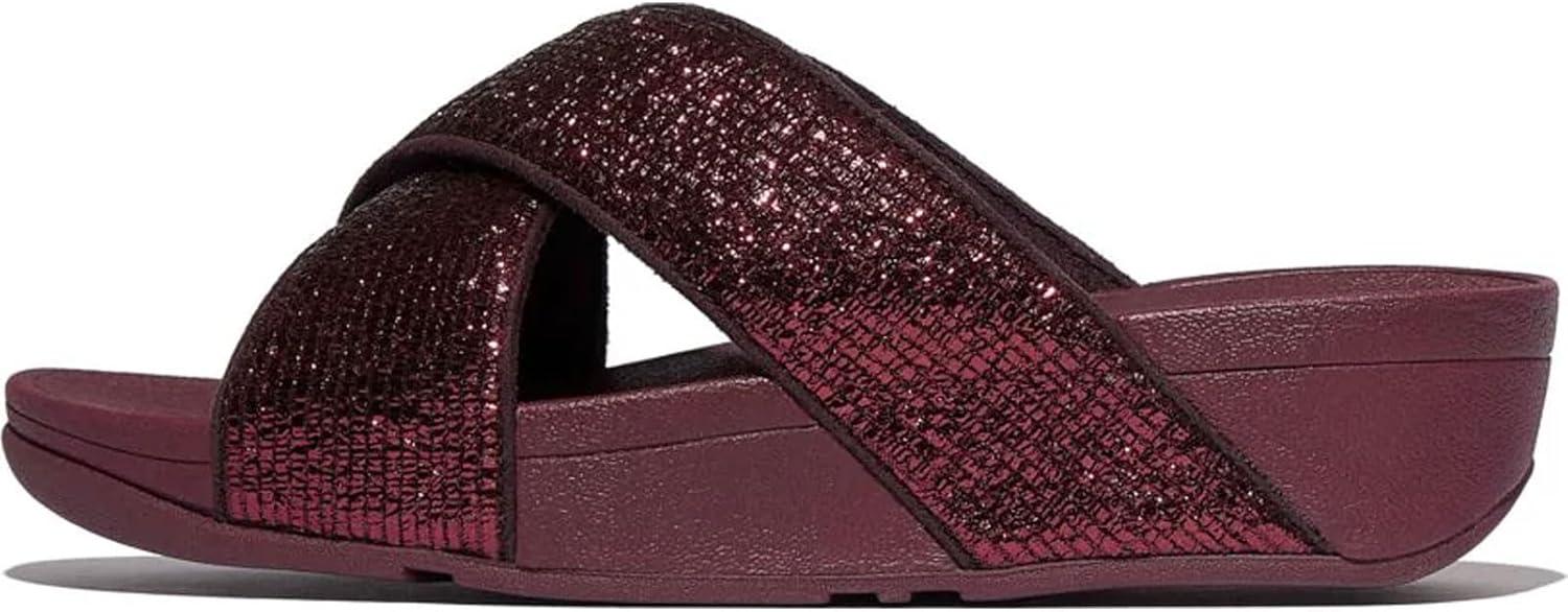 image:imageFitFlop Womens Lulu Crinkled Shimmer Slide SandalMetallic Plumberry