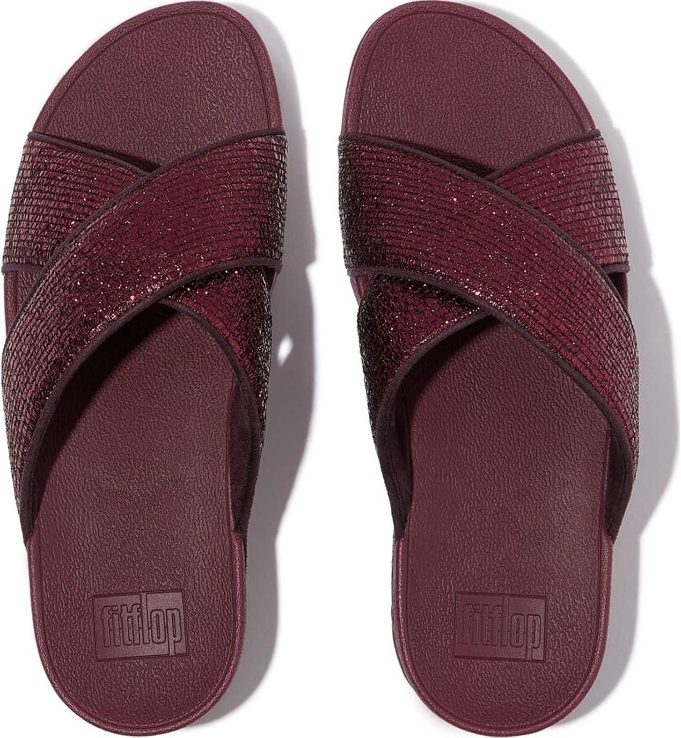 image:imageFitFlop Womens Lulu Crinkled Shimmer Slide SandalMetallic Plumberry