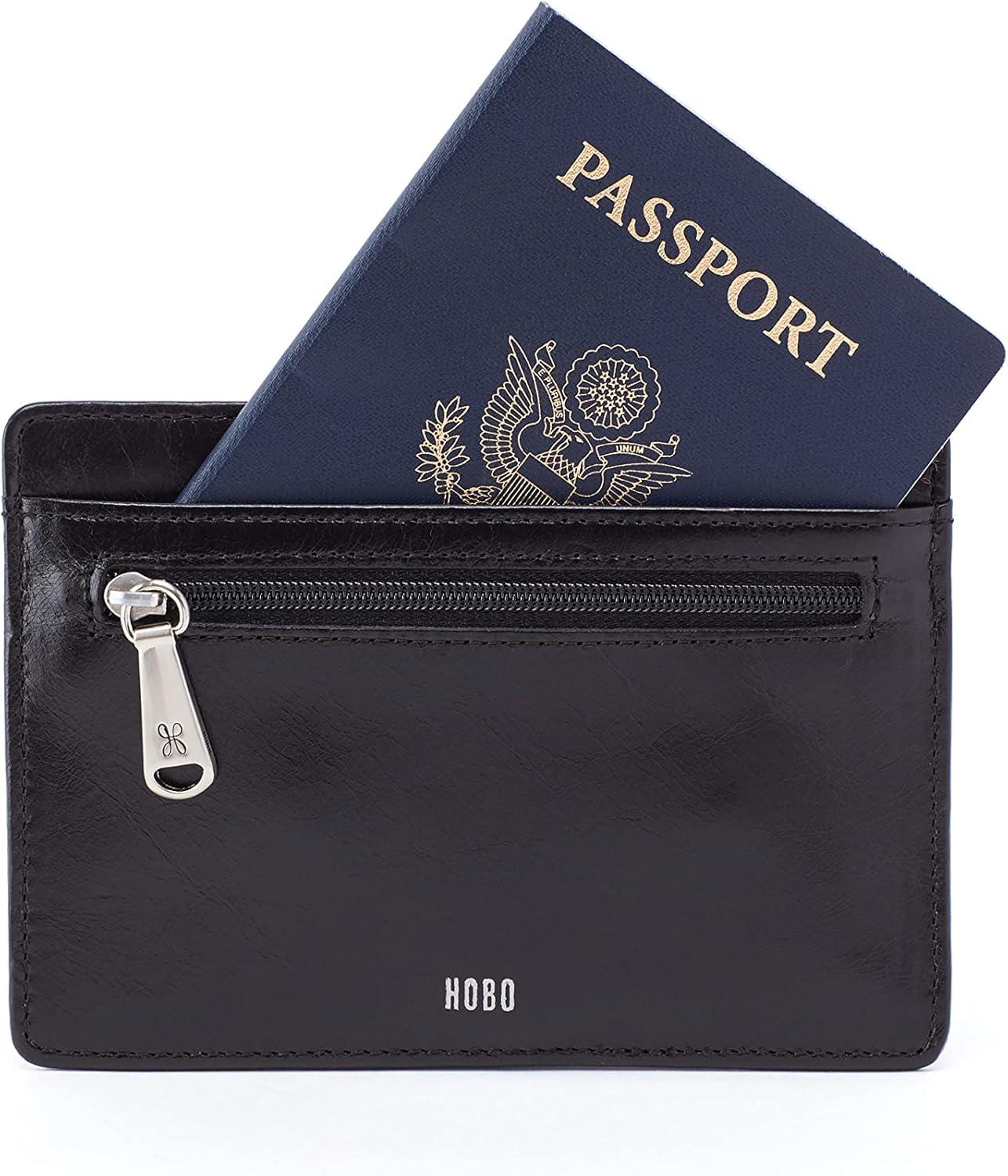 image:imageHOBO Euro Slide Leather Wallet with Passport Holder for Travel Card and Cash Organizer and Zipper Pocket NaturalBLACK