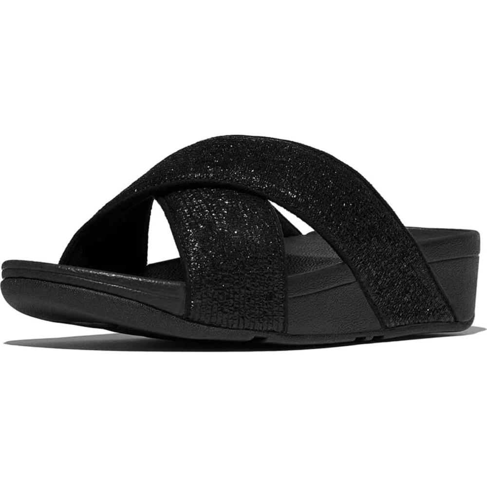 image:imageFitFlop Womens Lulu Crinkled Shimmer Slide SandalMetallic Black