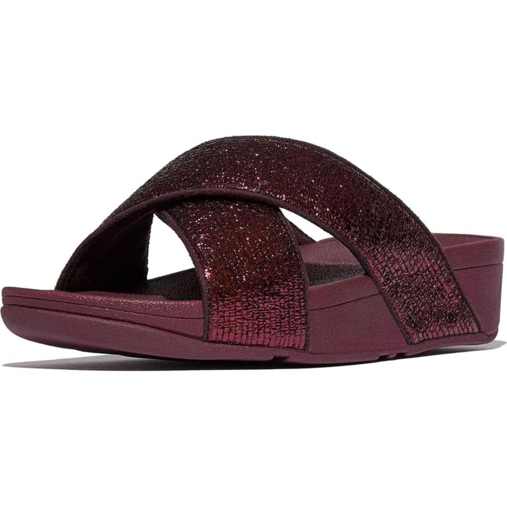 image:imageFitFlop Womens Lulu Crinkled Shimmer Slide SandalMetallic Plumberry