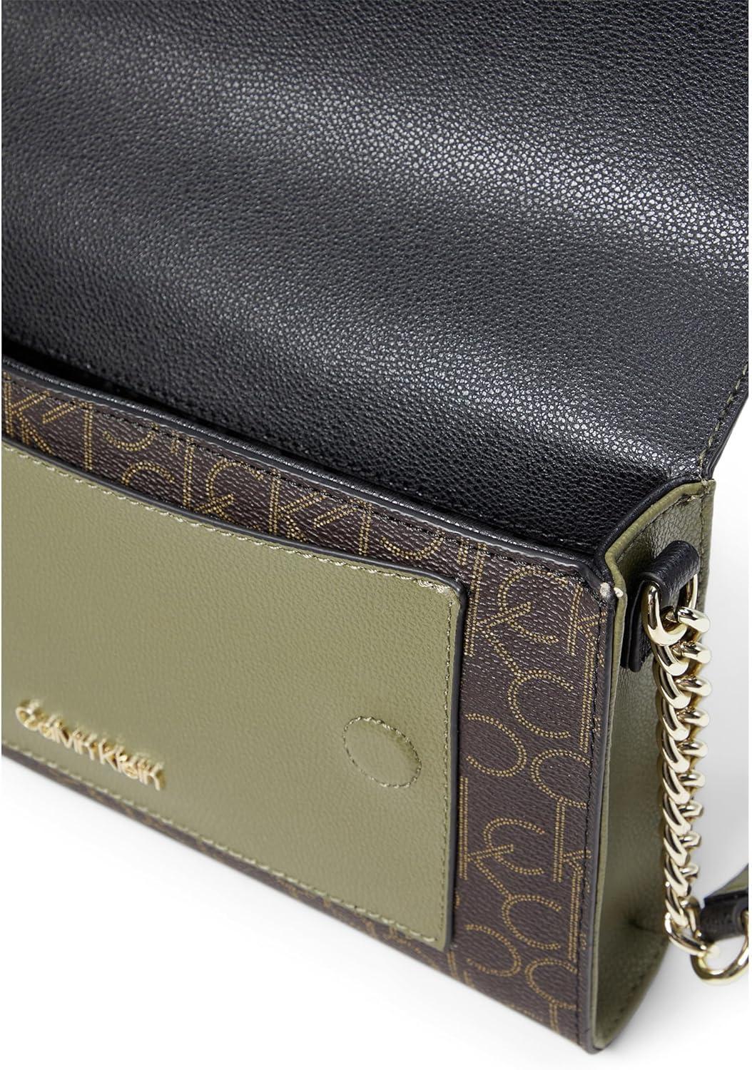 image:imageCalvin Klein Finley Signature Crossbody Bags for Women Interior Zippered Pocket Magnetic Snap ClosureBrownKhakiBlackOlive