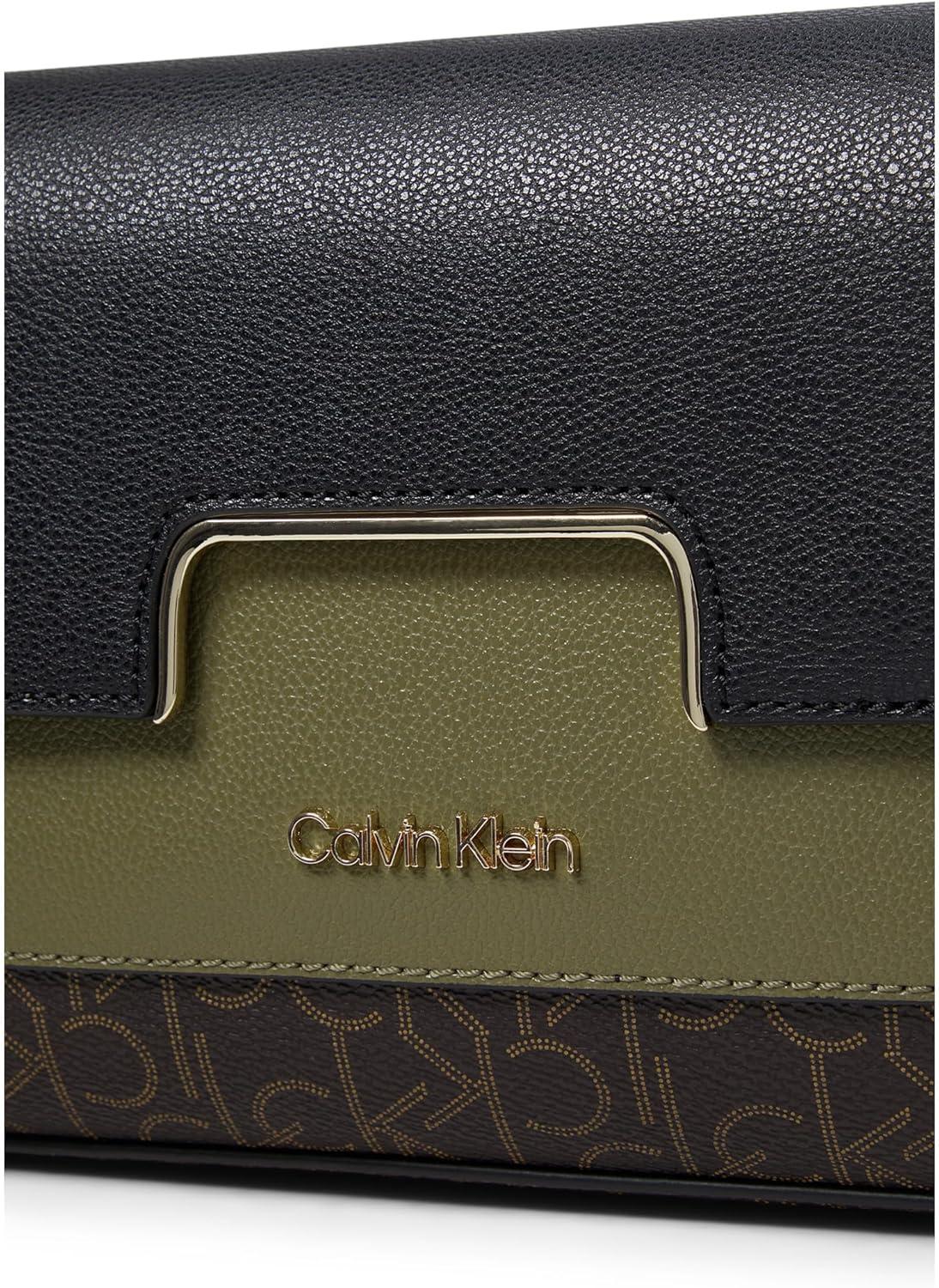 image:imageCalvin Klein Finley Signature Crossbody Bags for Women Interior Zippered Pocket Magnetic Snap ClosureBrownKhakiBlackOlive