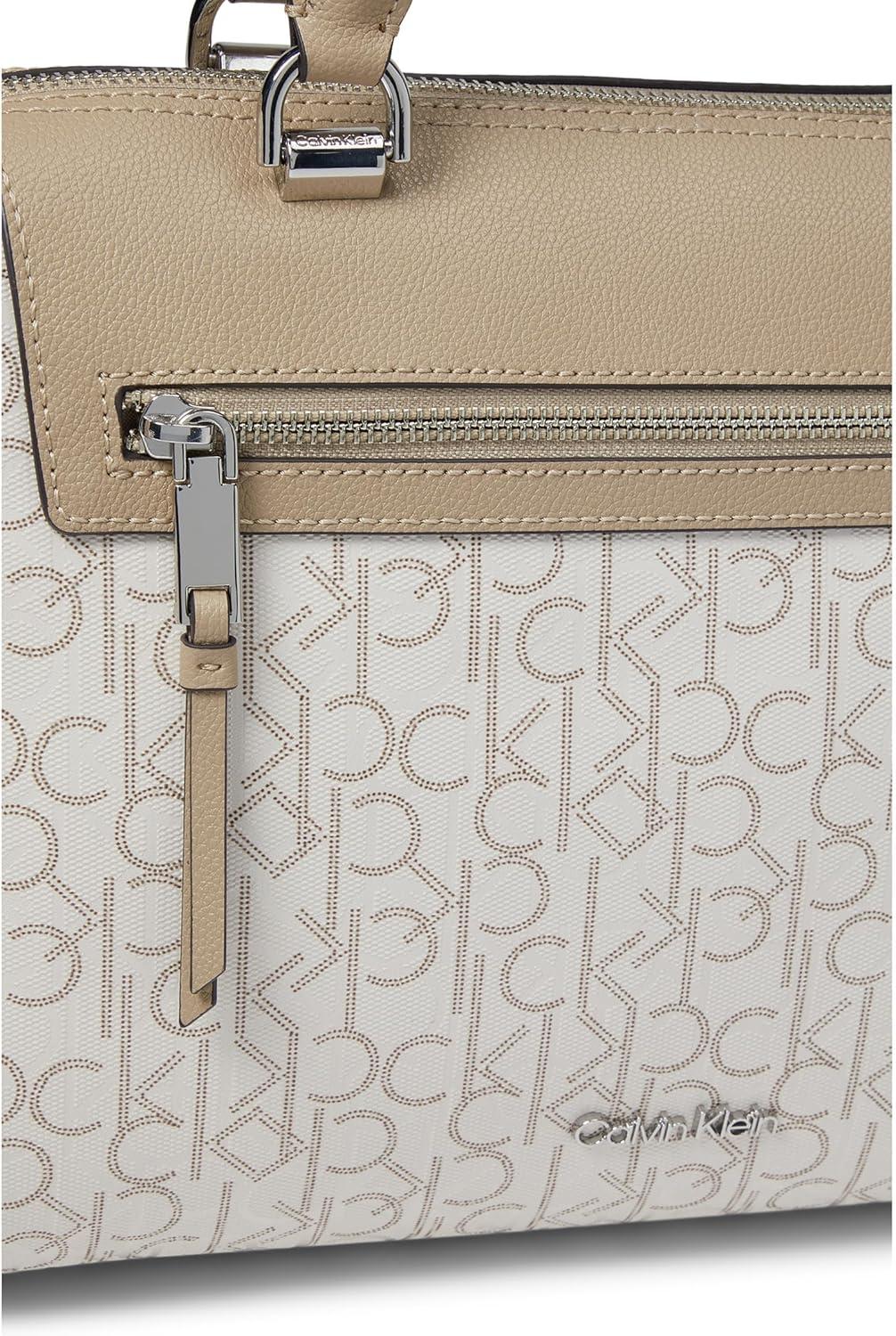 image:imageCalvin Klein Opal Satchel Bags for Women Handheld Handle Adjustable Shoulder Strap Polyester Lining VanillaKhakiCornstalk One Size One Size