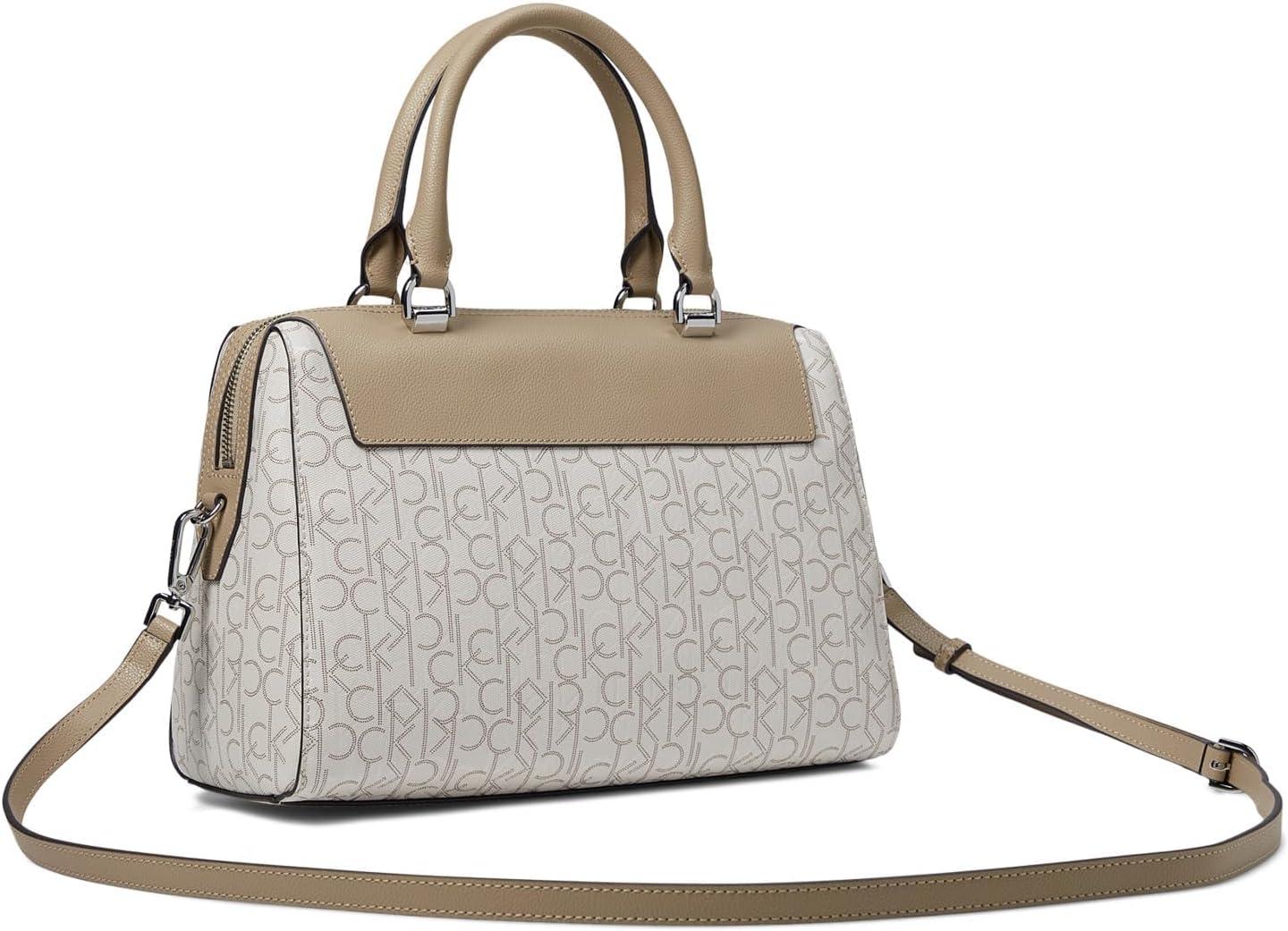image:imageCalvin Klein Opal Satchel Bags for Women Handheld Handle Adjustable Shoulder Strap Polyester Lining VanillaKhakiCornstalk One Size One Size