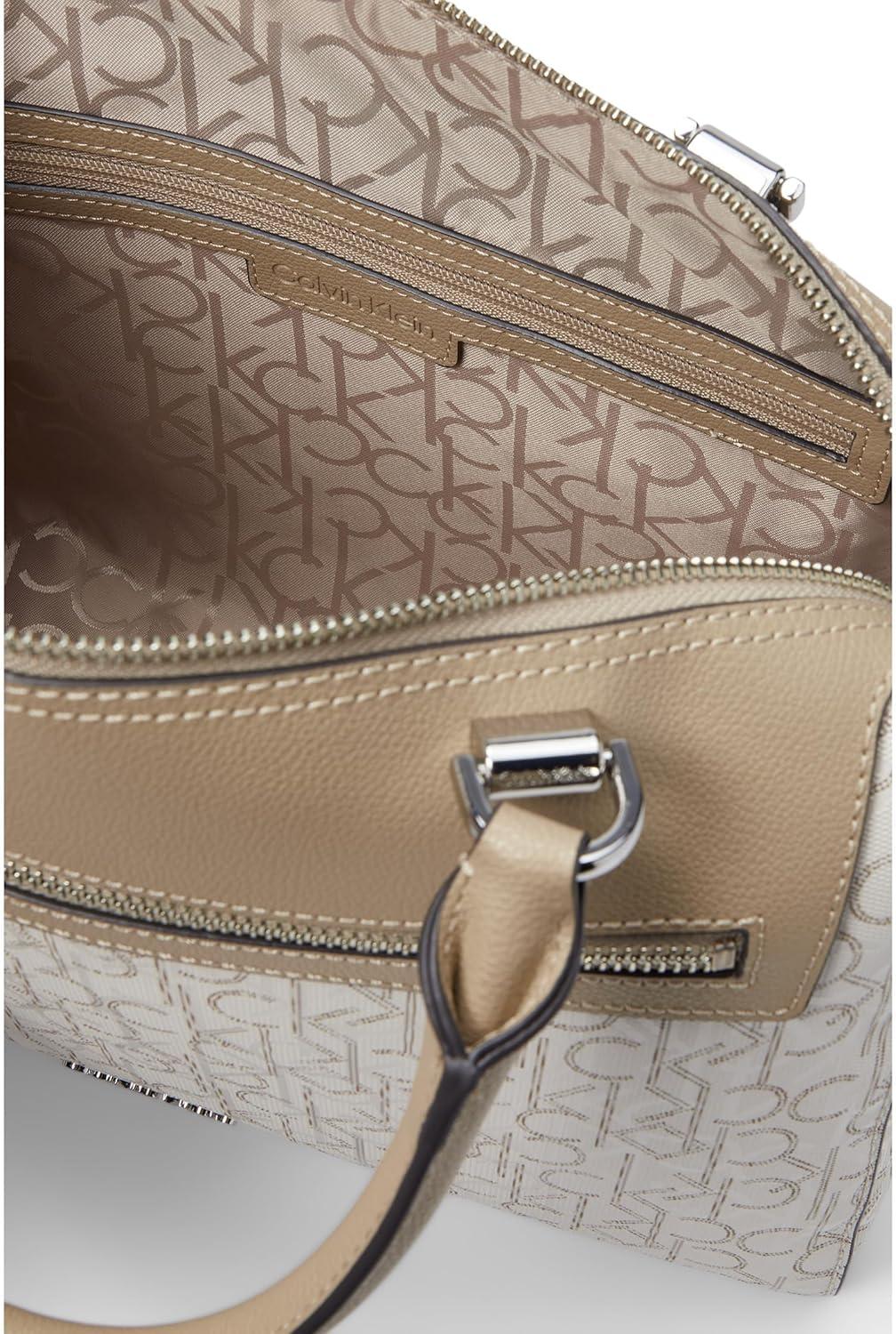 image:imageCalvin Klein Opal Satchel Bags for Women Handheld Handle Adjustable Shoulder Strap Polyester Lining VanillaKhakiCornstalk One Size One Size