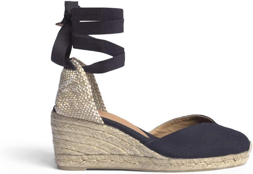 image:imageCastaer Womens Espadrille Heel Chiara Ecru Embossed in RASE with Bow Closure and Height of 11 cm Size 39Azul Marino