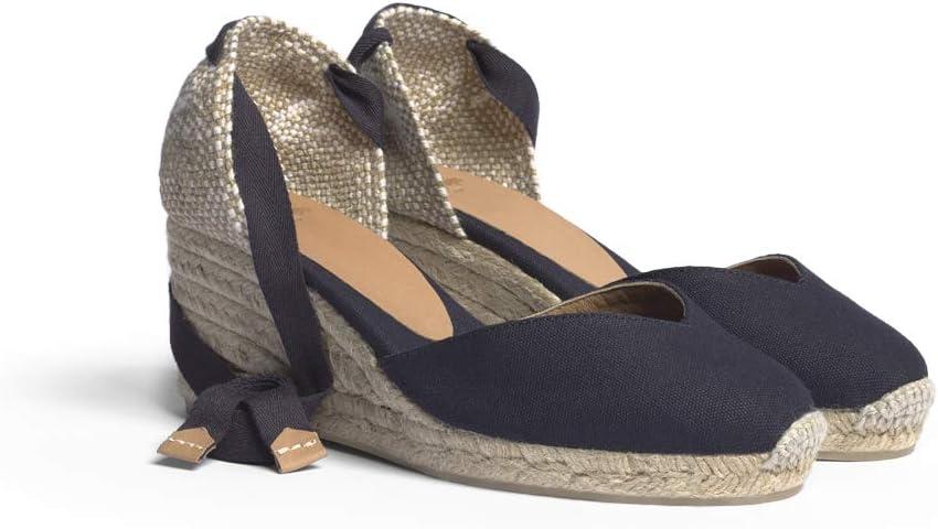 image:imageCastaer Womens Espadrille Heel Chiara Ecru Embossed in RASE with Bow Closure and Height of 11 cm Size 39Azul Marino