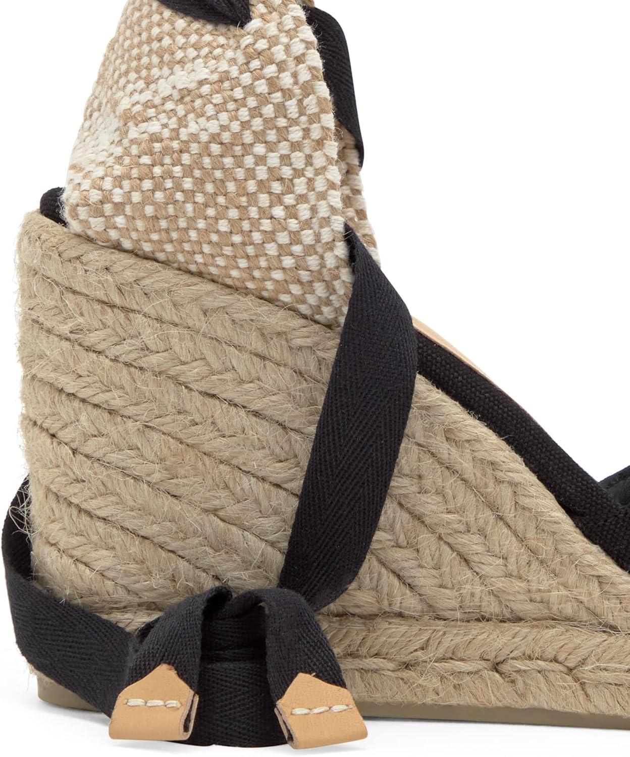 image:imageCastaer Womens Espadrille Heel Chiara Ecru Embossed in RASE with Bow Closure and Height of 11 cm Size 39Black