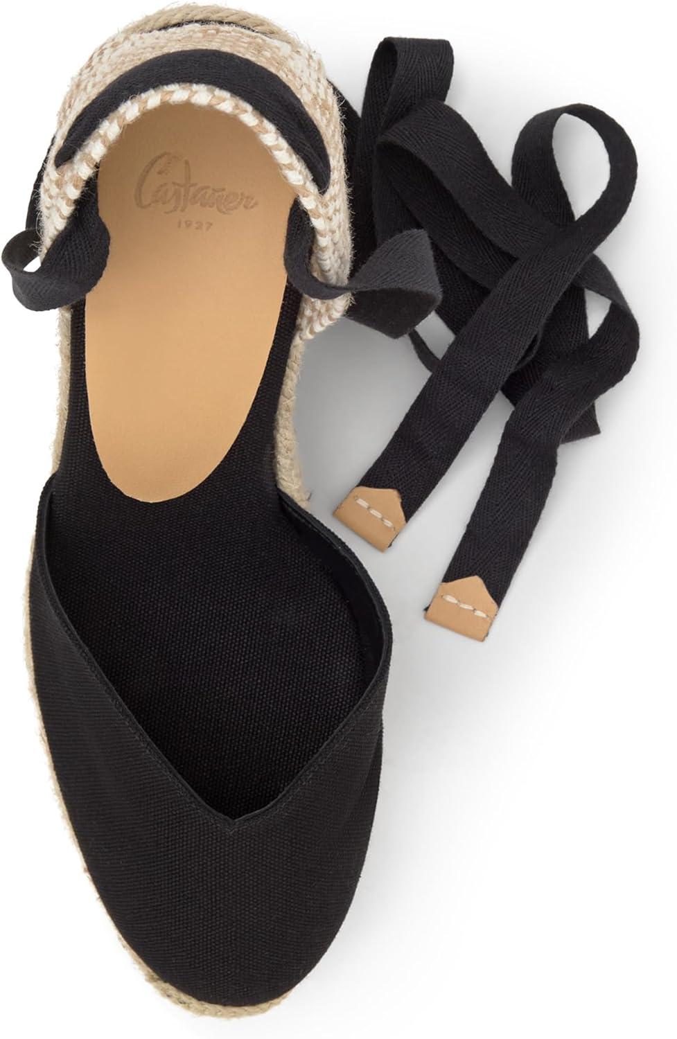 image:imageCastaer Womens Espadrille Heel Chiara Ecru Embossed in RASE with Bow Closure and Height of 11 cm Size 39Black