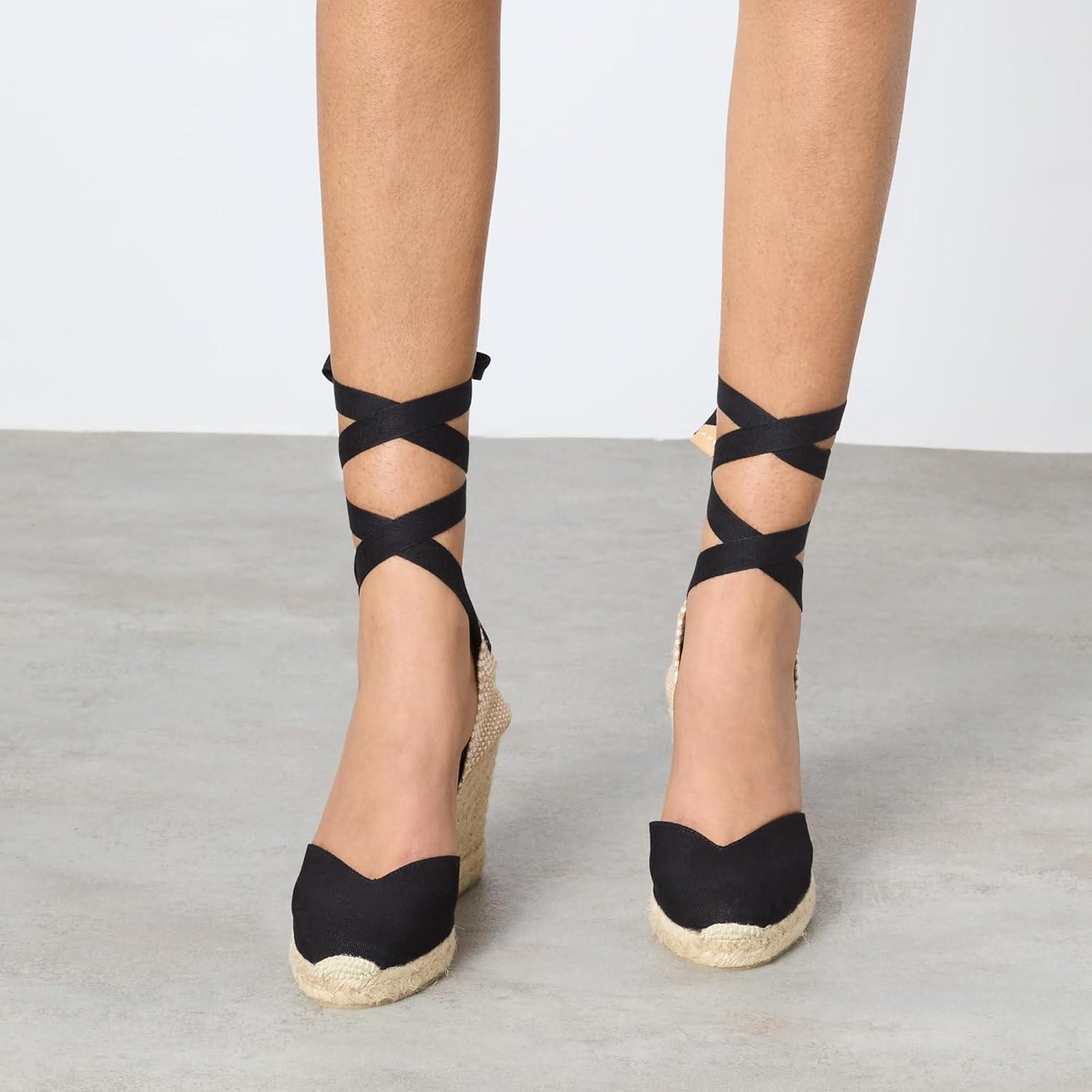 image:imageCastaer Womens Espadrille Heel Chiara Ecru Embossed in RASE with Bow Closure and Height of 11 cm Size 39Black