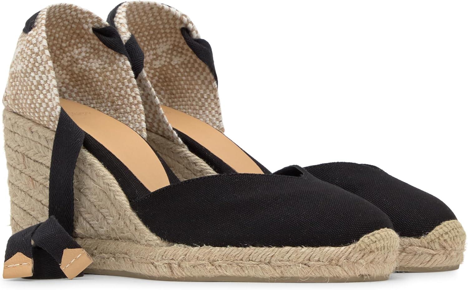 image:imageCastaer Womens Espadrille Heel Chiara Ecru Embossed in RASE with Bow Closure and Height of 11 cm Size 39Black