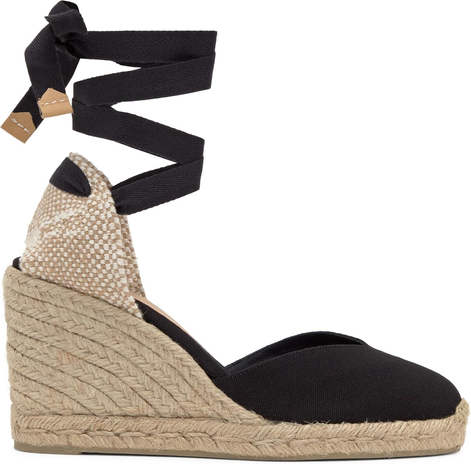 image:imageCastaer Womens Espadrille Heel Chiara Ecru Embossed in RASE with Bow Closure and Height of 11 cm Size 39Black