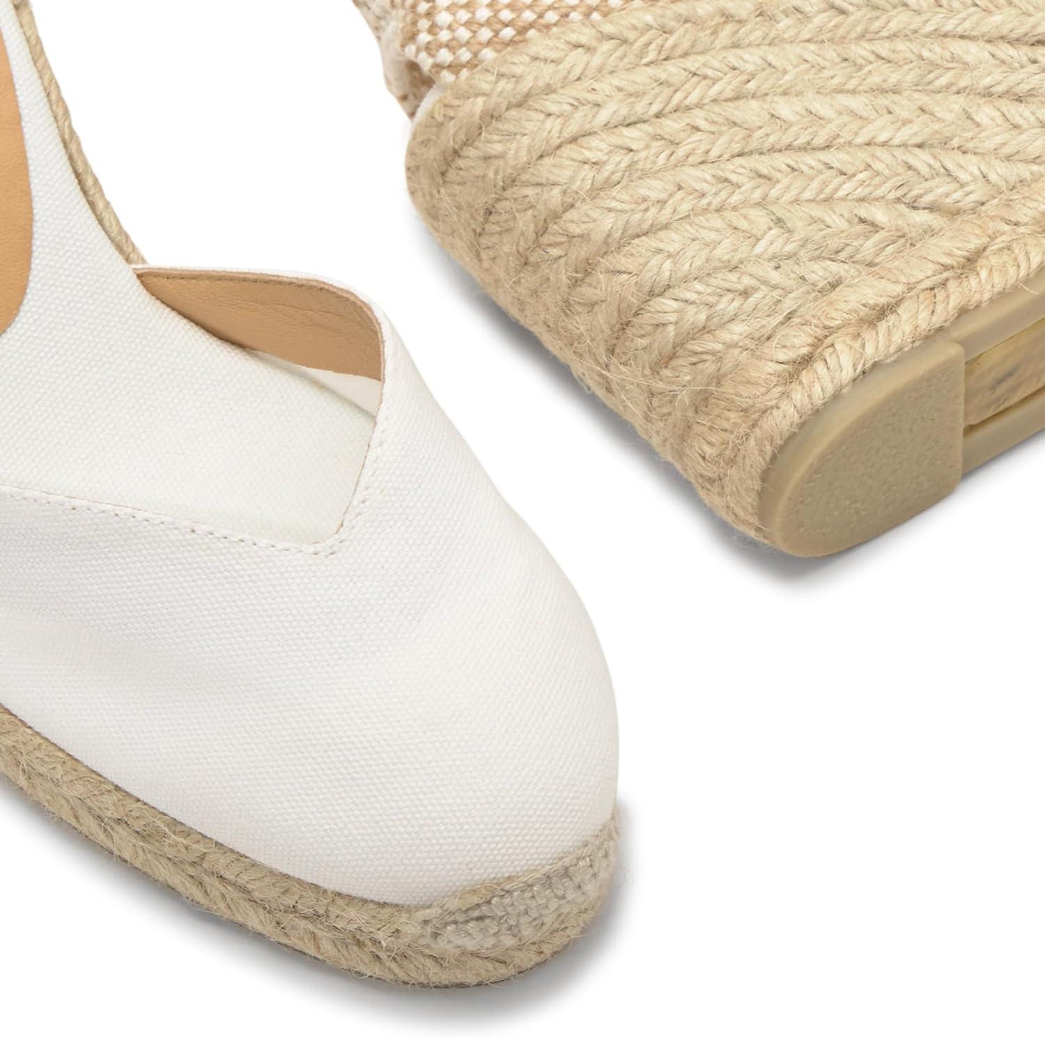 image:imageCastaer Womens Espadrille Heel Chiara Ecru Embossed in RASE with Bow Closure and Height of 11 cm Size 39Blanco