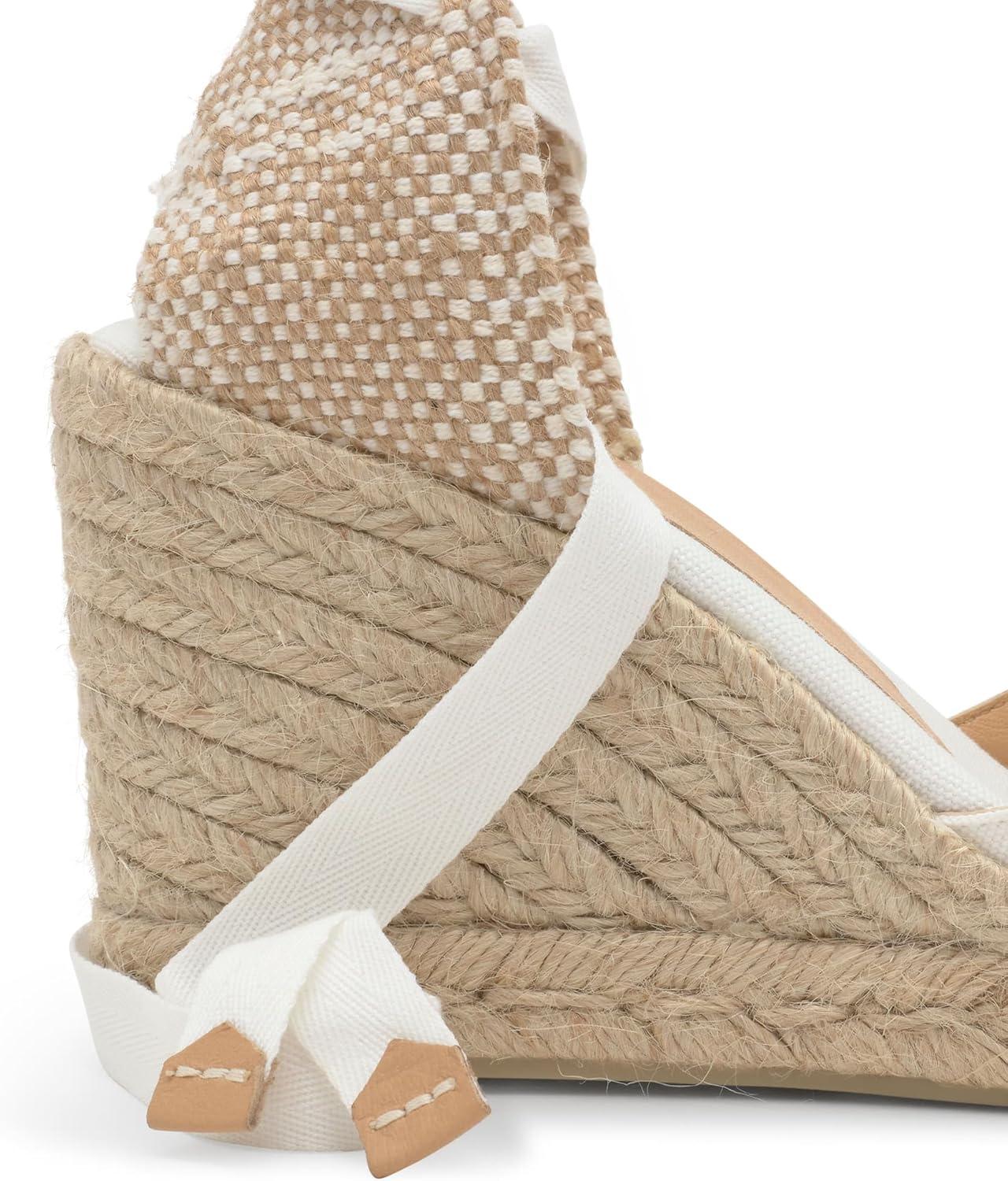 image:imageCastaer Womens Espadrille Heel Chiara Ecru Embossed in RASE with Bow Closure and Height of 11 cm Size 39Blanco