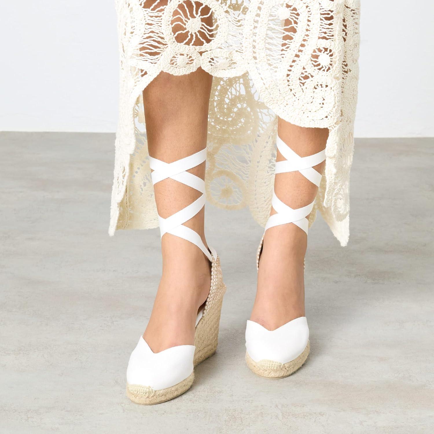 image:imageCastaer Womens Espadrille Heel Chiara Ecru Embossed in RASE with Bow Closure and Height of 11 cm Size 39Blanco