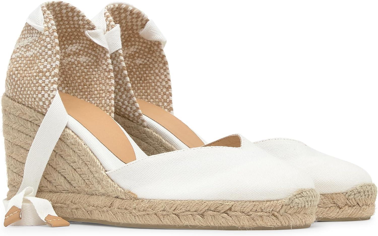 image:imageCastaer Womens Espadrille Heel Chiara Ecru Embossed in RASE with Bow Closure and Height of 11 cm Size 39Blanco