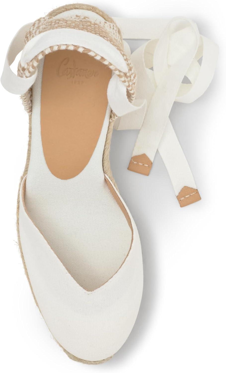 image:imageCastaer Womens Espadrille Heel Chiara Ecru Embossed in RASE with Bow Closure and Height of 11 cm Size 39Blanco