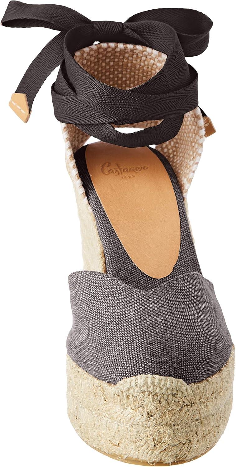 image:imageCastaer Womens Espadrille Heel Chiara Ecru Embossed in RASE with Bow Closure and Height of 11 cm Size 39Charcoal