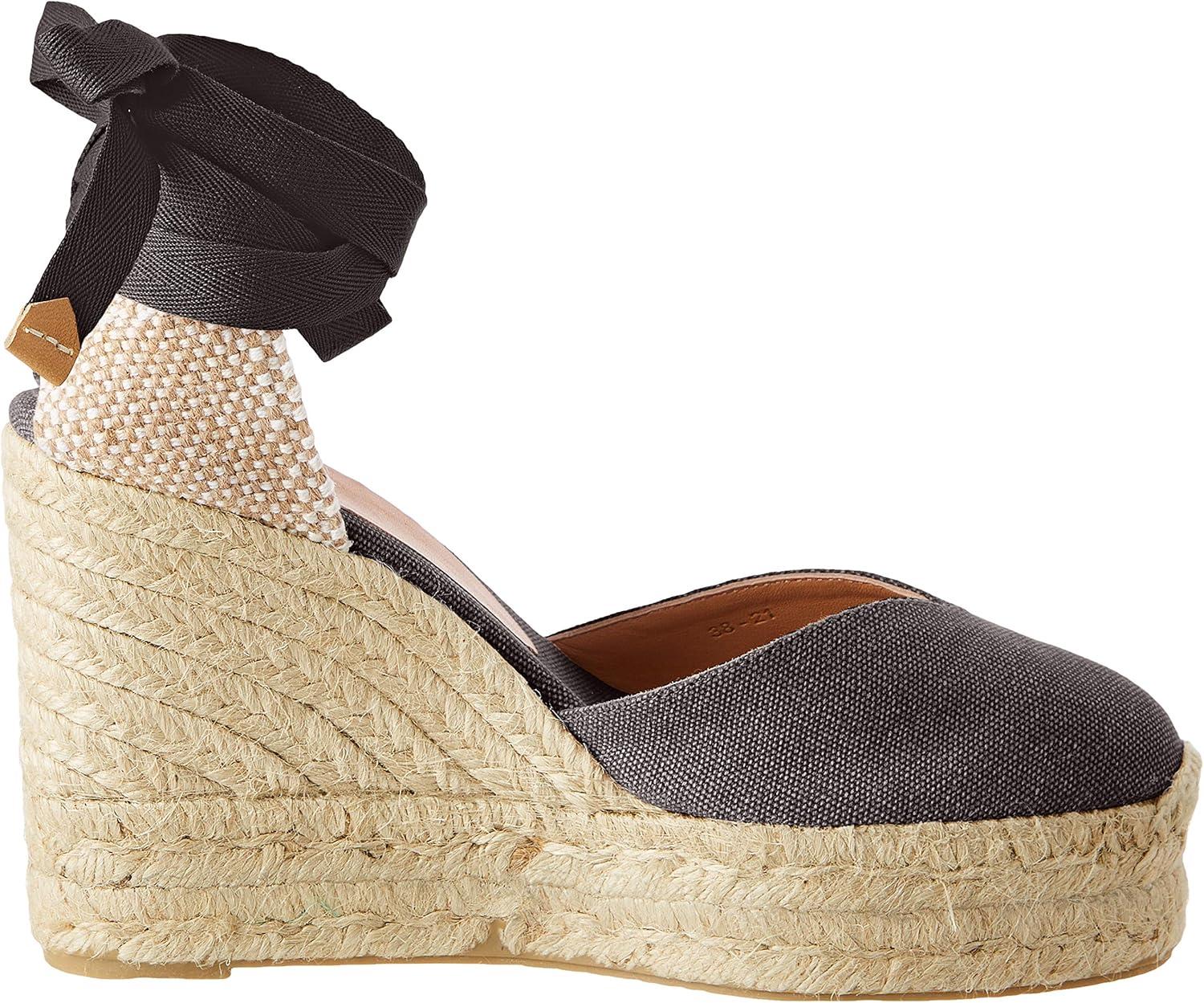 image:imageCastaer Womens Espadrille Heel Chiara Ecru Embossed in RASE with Bow Closure and Height of 11 cm Size 39Charcoal