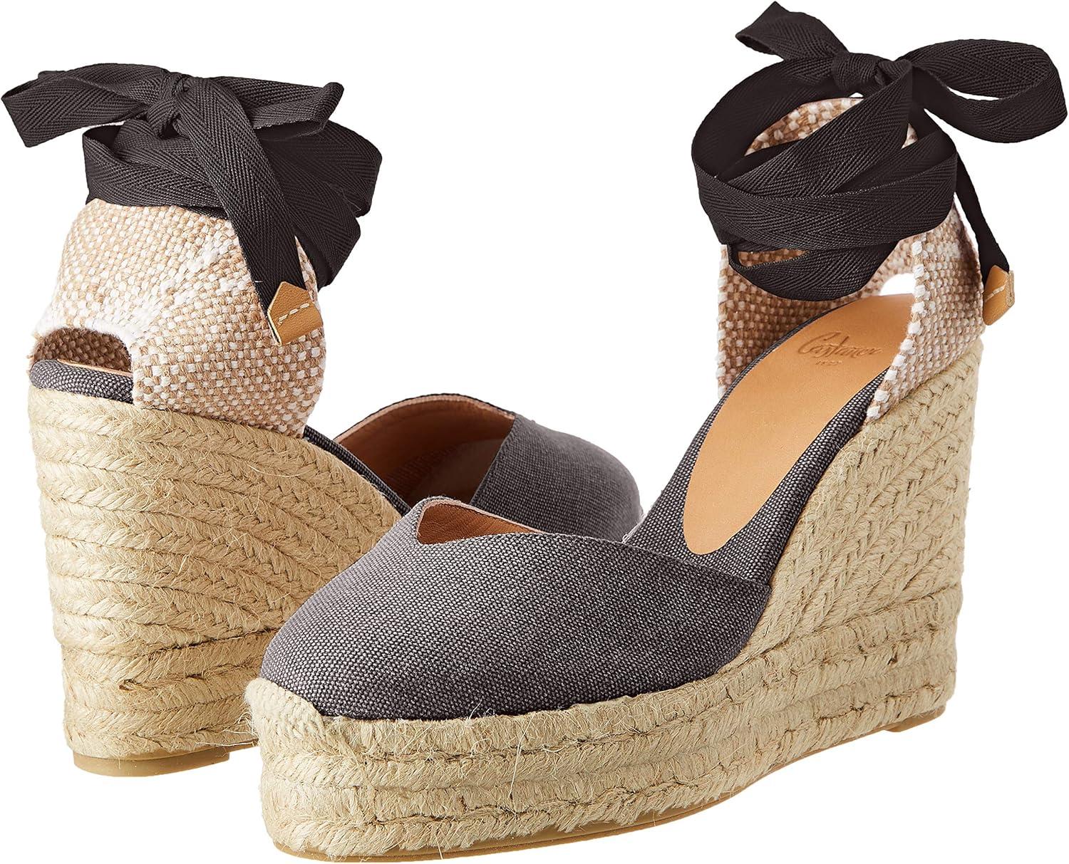 image:imageCastaer Womens Espadrille Heel Chiara Ecru Embossed in RASE with Bow Closure and Height of 11 cm Size 39Charcoal