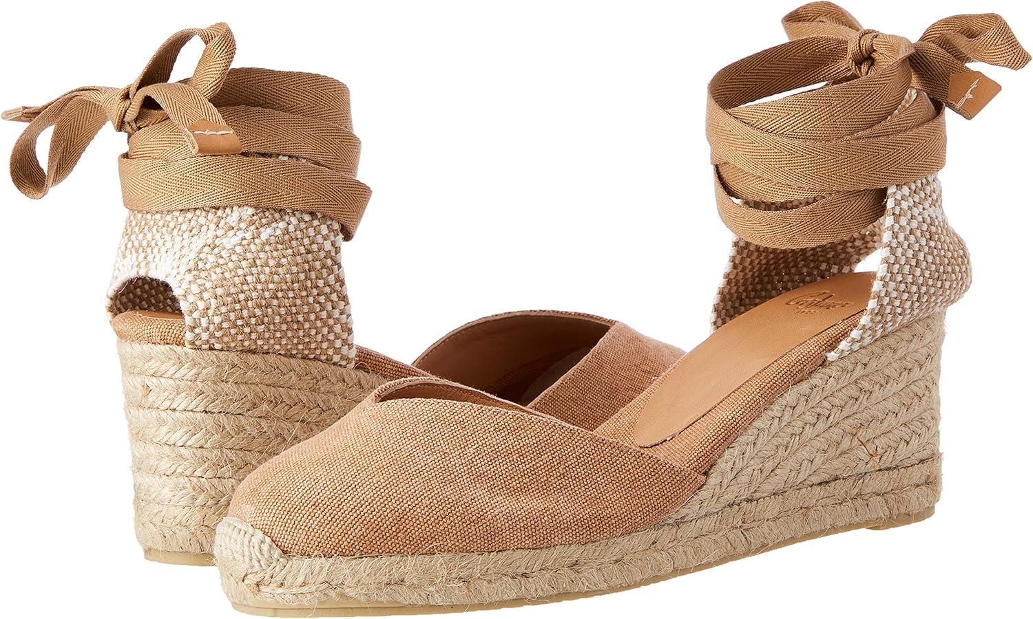 image:imageCastaer Womens Espadrille Heel Chiara Ecru Embossed in RASE with Bow Closure and Height of 11 cm Size 39Dark Brown