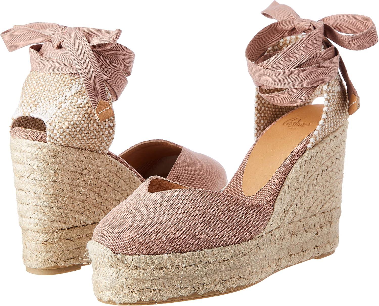 image:imageCastaer Womens Espadrille Heel Chiara Ecru Embossed in RASE with Bow Closure and Height of 11 cm Size 39Dusty Pink