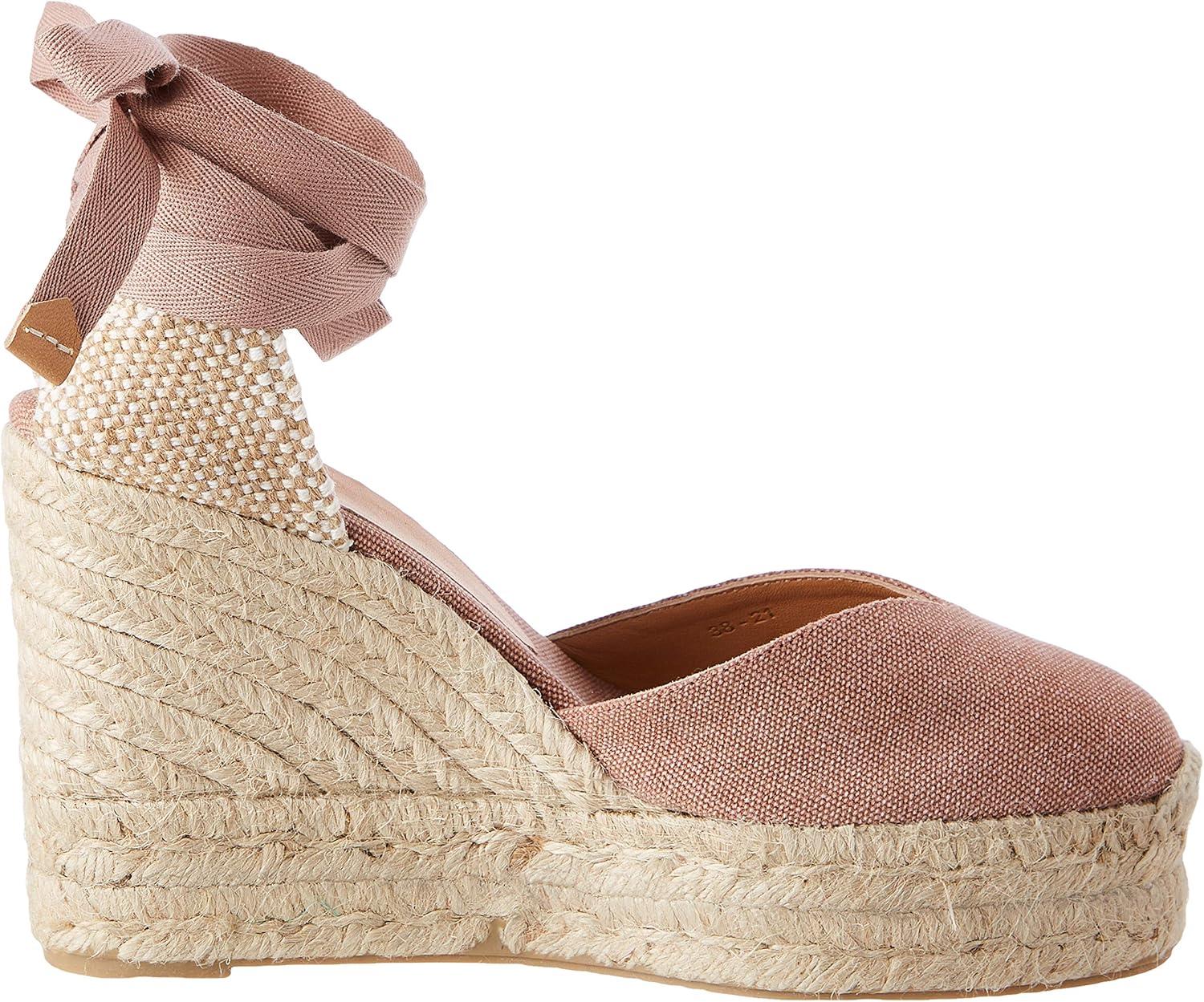 image:imageCastaer Womens Espadrille Heel Chiara Ecru Embossed in RASE with Bow Closure and Height of 11 cm Size 39Dusty Pink