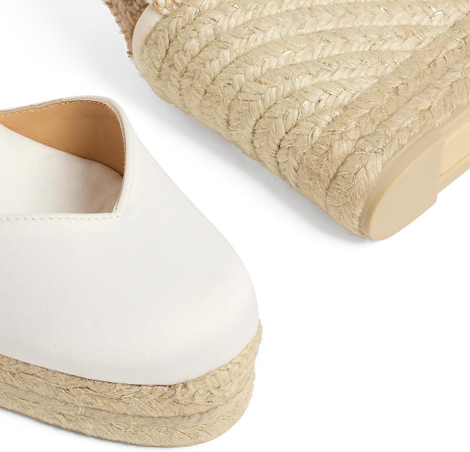 image:imageCastaer Womens Espadrille Heel Chiara Ecru Embossed in RASE with Bow Closure and Height of 11 cm Size 39Ecru