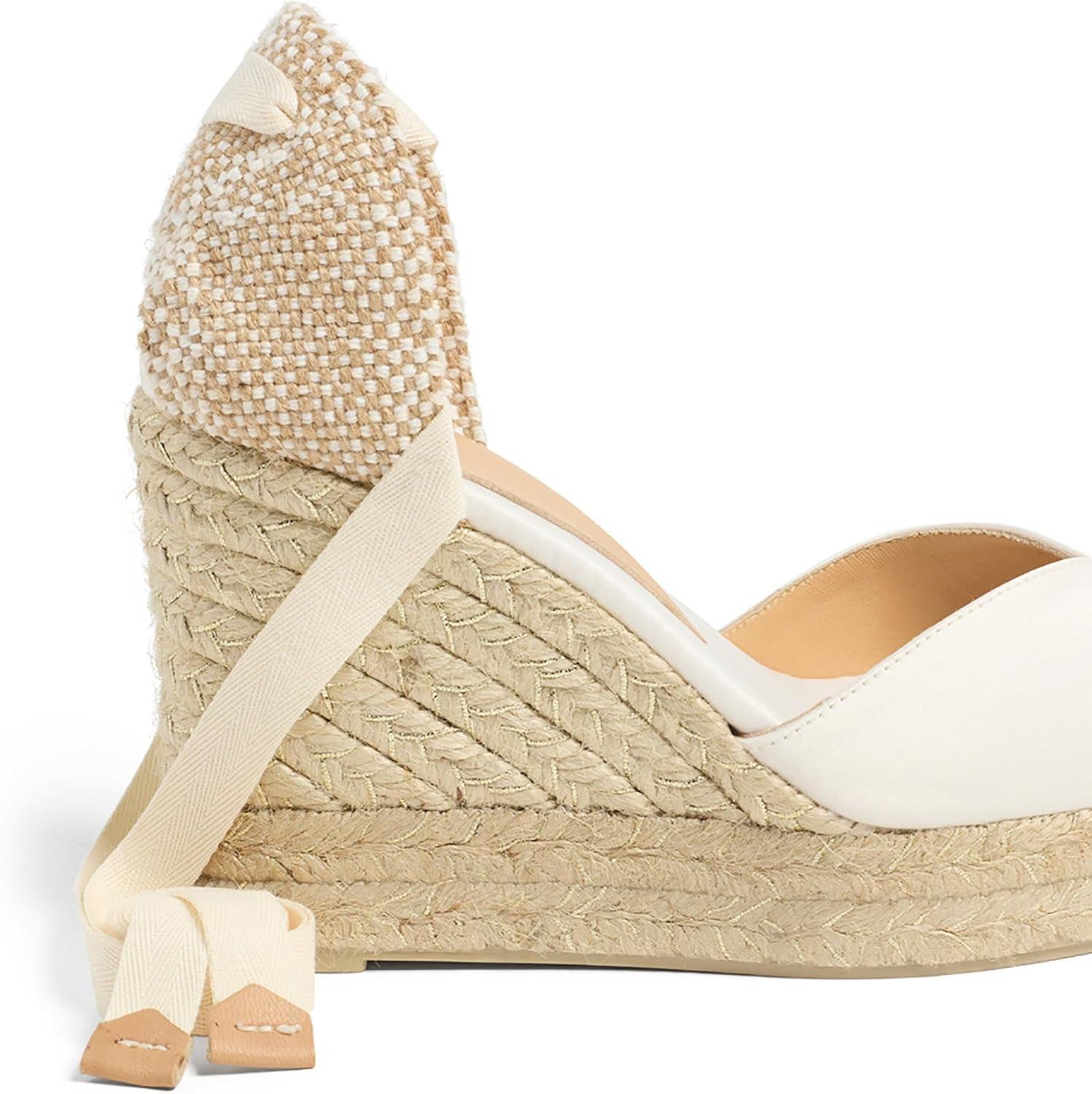 image:imageCastaer Womens Espadrille Heel Chiara Ecru Embossed in RASE with Bow Closure and Height of 11 cm Size 39Ecru