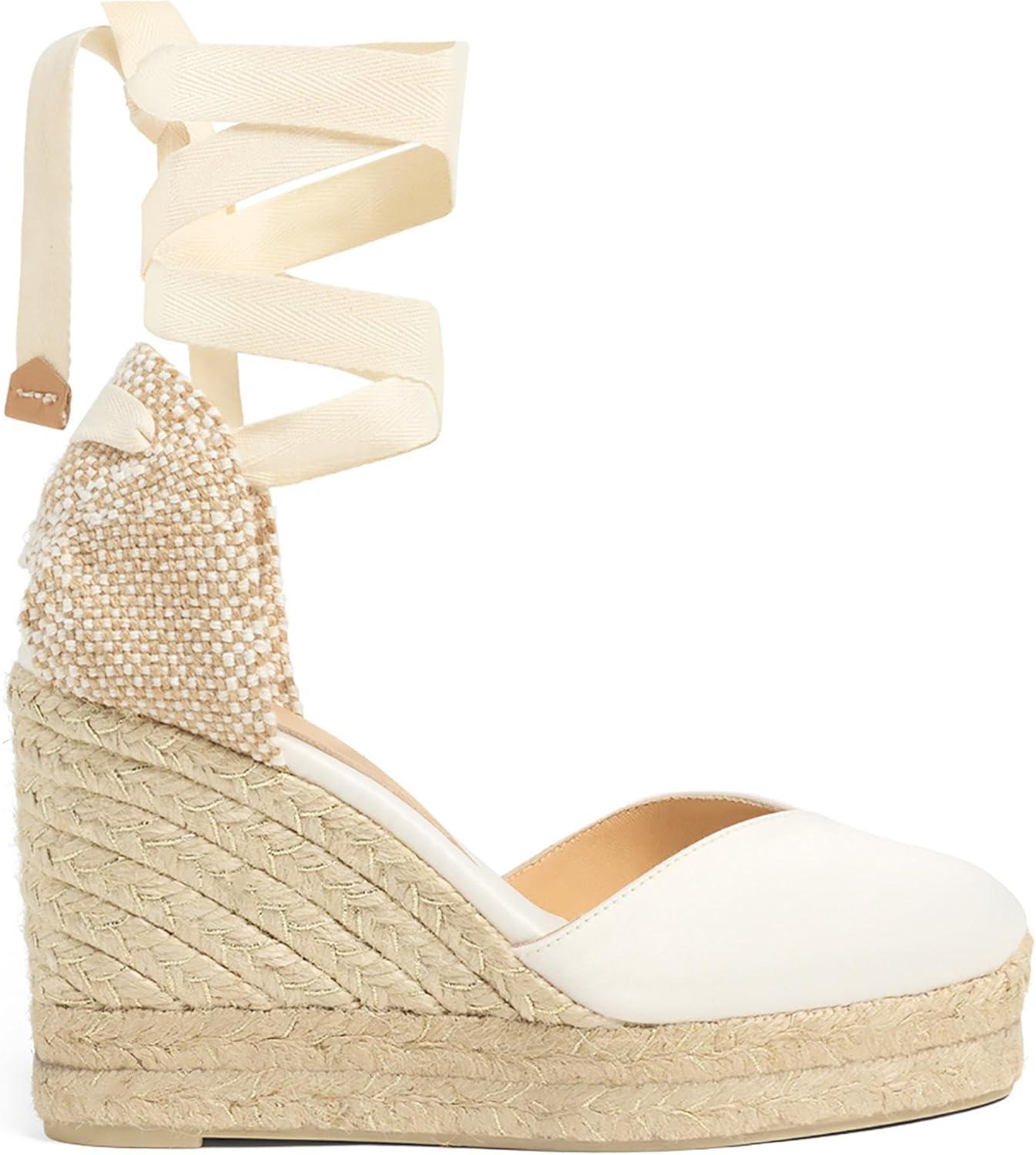 image:imageCastaer Womens Espadrille Heel Chiara Ecru Embossed in RASE with Bow Closure and Height of 11 cm Size 39Ecru
