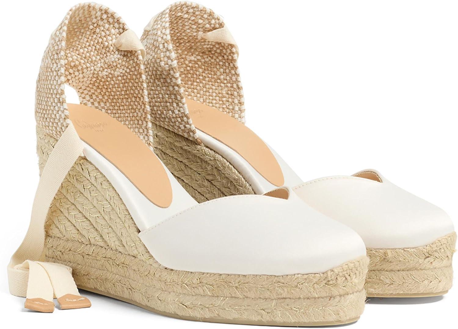 image:imageCastaer Womens Espadrille Heel Chiara Ecru Embossed in RASE with Bow Closure and Height of 11 cm Size 39Ecru