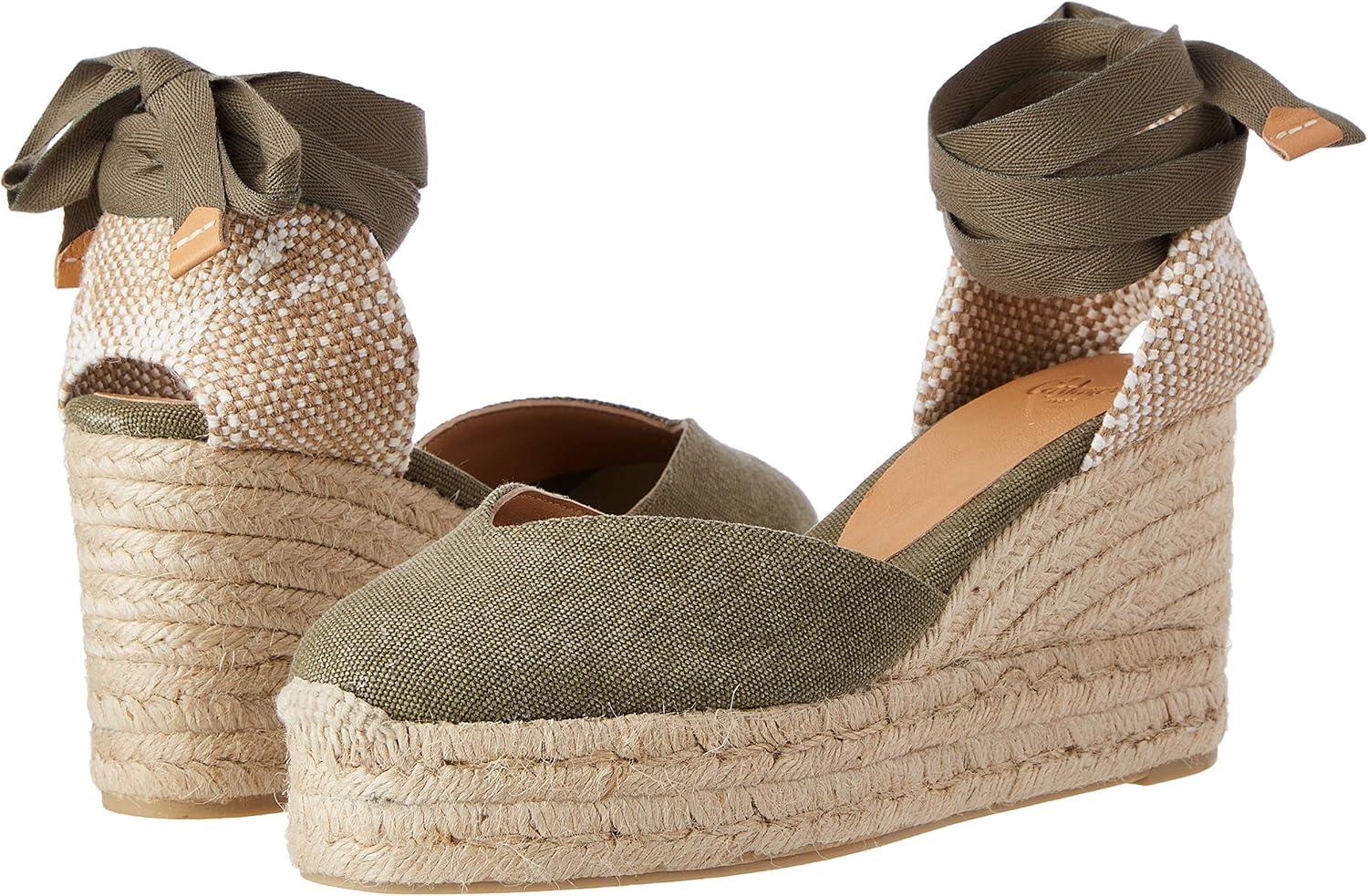 image:imageCastaer Womens Espadrille Heel Chiara Ecru Embossed in RASE with Bow Closure and Height of 11 cm Size 39Olive