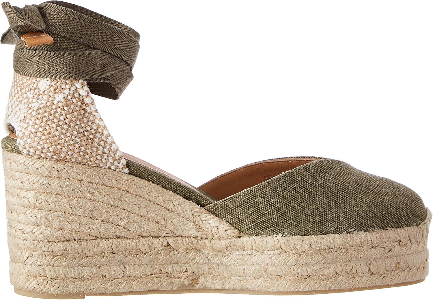 image:imageCastaer Womens Espadrille Heel Chiara Ecru Embossed in RASE with Bow Closure and Height of 11 cm Size 39Olive