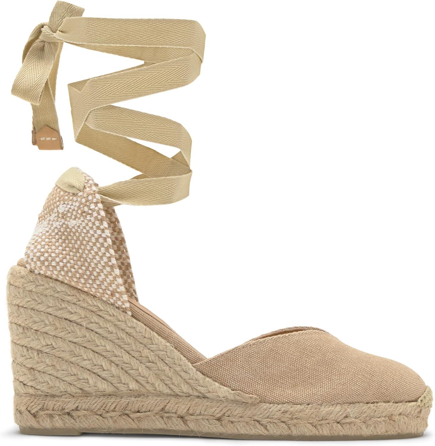 image:imageCastaer Womens Espadrille Heel Chiara Ecru Embossed in RASE with Bow Closure and Height of 11 cm Size 39Sand
