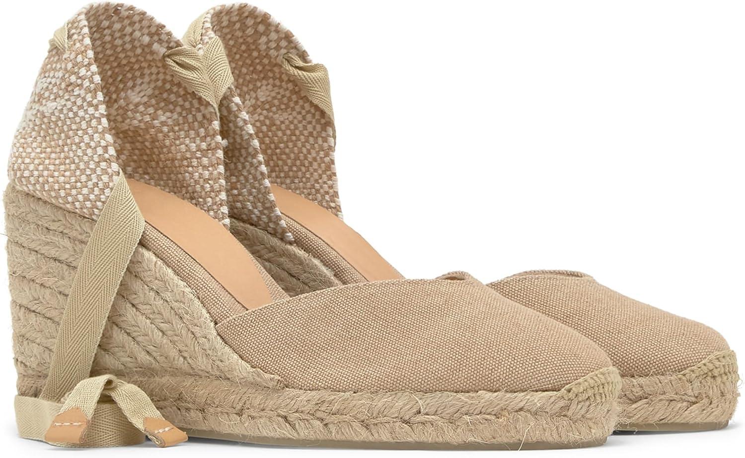 image:imageCastaer Womens Espadrille Heel Chiara Ecru Embossed in RASE with Bow Closure and Height of 11 cm Size 39Sand