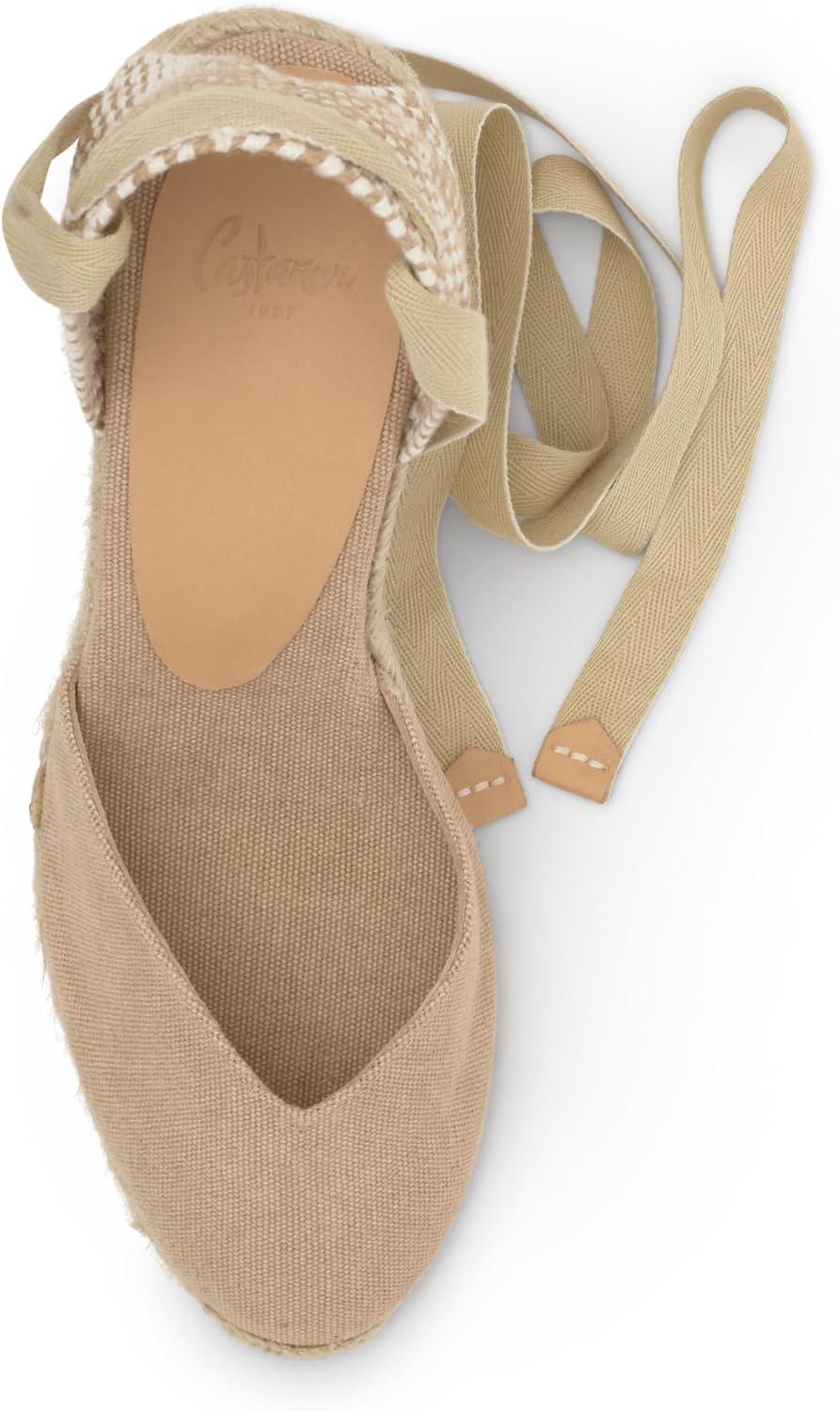 image:imageCastaer Womens Espadrille Heel Chiara Ecru Embossed in RASE with Bow Closure and Height of 11 cm Size 39Sand